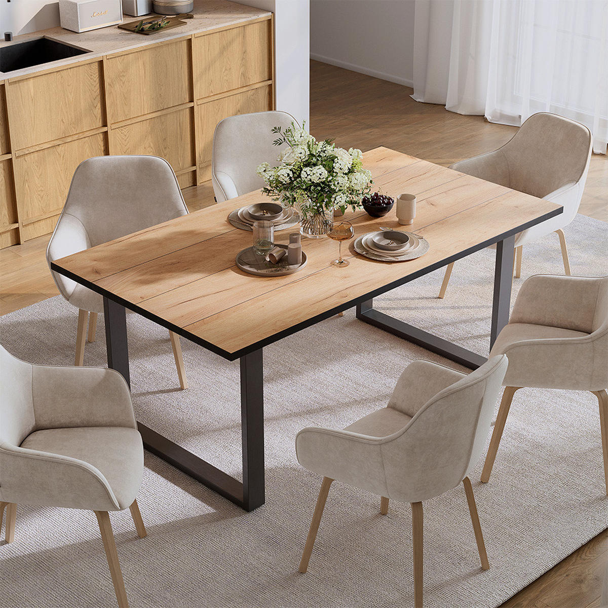 JÍDELNÍ STŮL Avido Zlatý mocný dub - medově dubová/černá, kompozitní dřevo (180/100/75cm) - Vicco