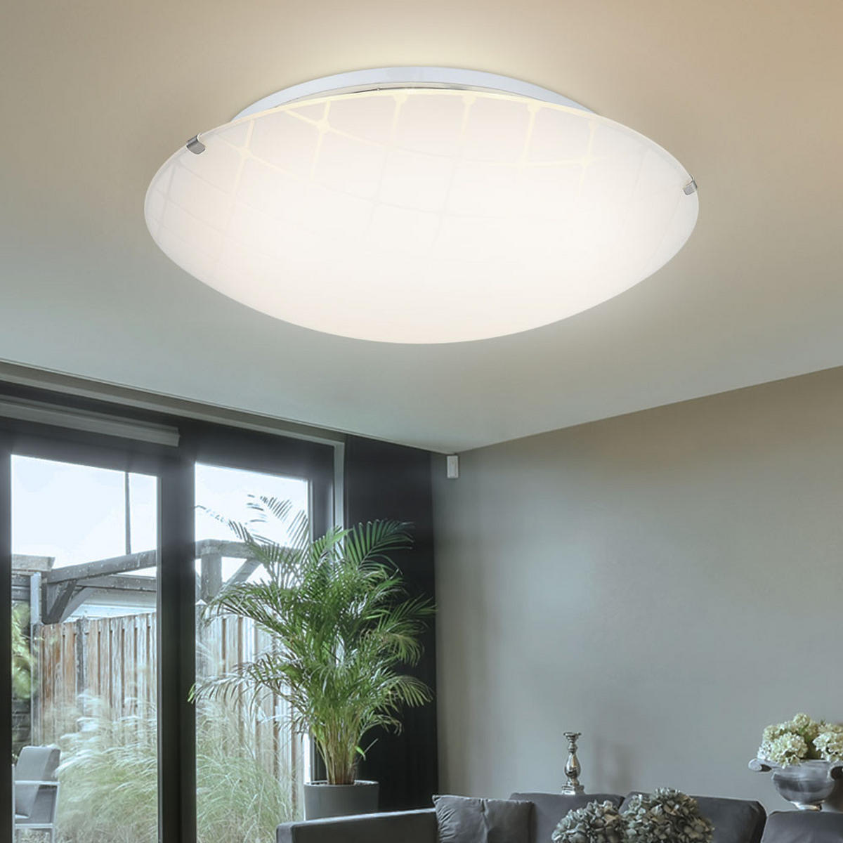 LED DECKENLEUCHTE Metall Weiß gemustert TURTLE - Weiß, Glas (30/30/10cm) - Globo Lighting