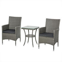 RATTAN Gartenmöbel Set mit Beistelltisch, Bistroset 3-tlg., Polyrattan + Stahl - Grau, Metall - Outsunny