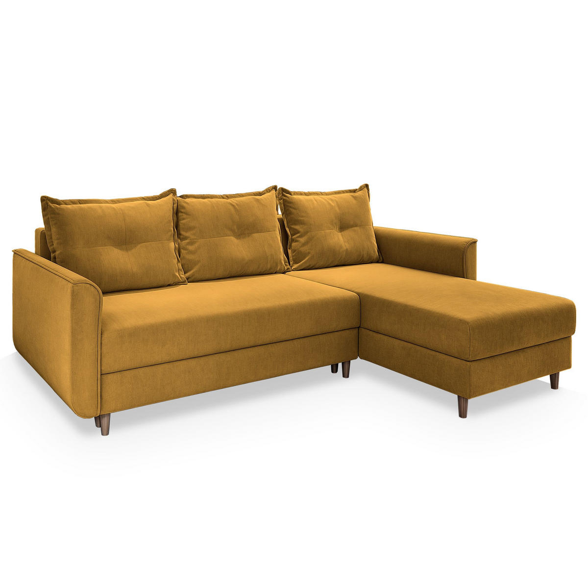 ROHOVÁ SEDAČKA PISAN žlutá - hnědá/žlutá, dřevo/textil (220/140cm) - MASSENO