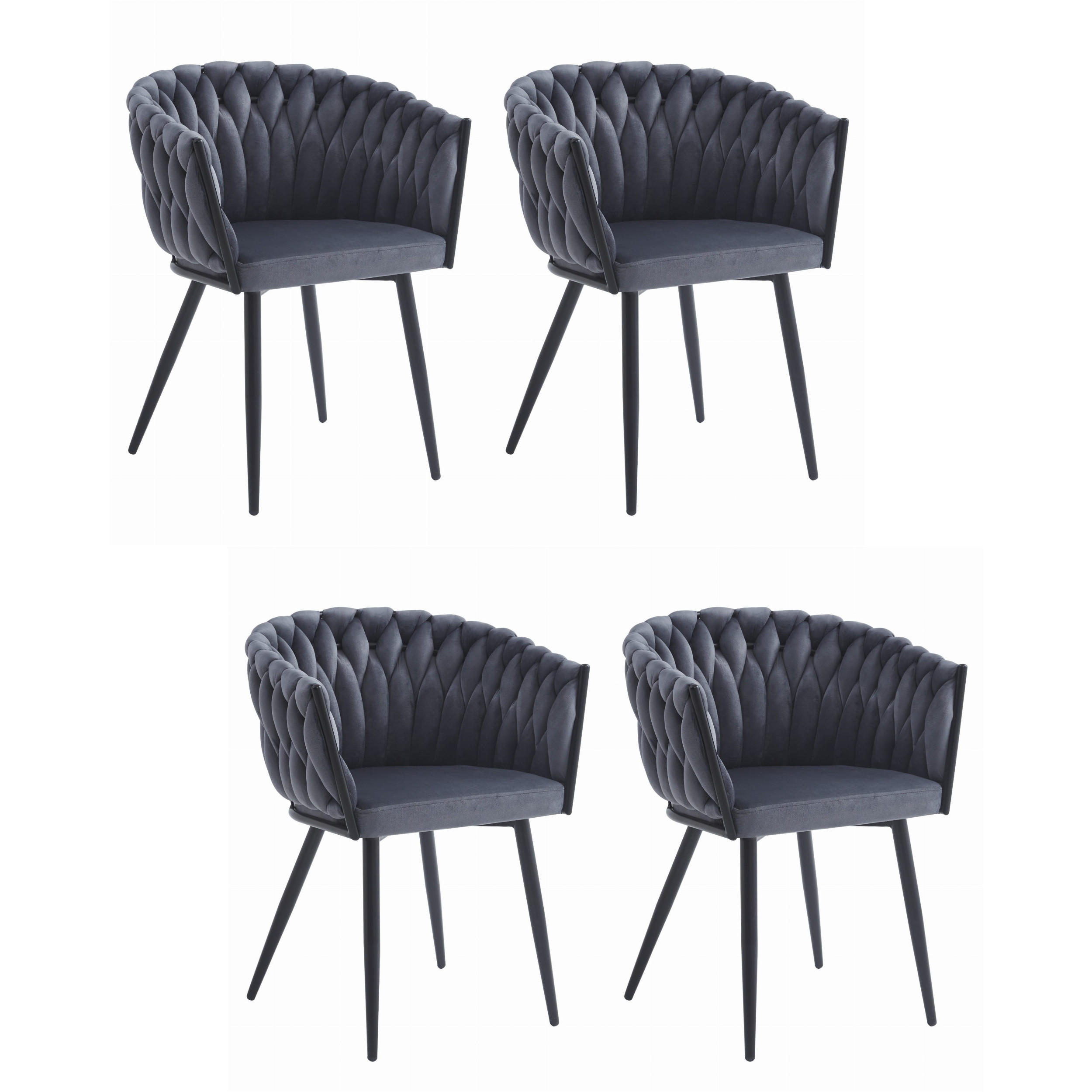 STUHL ARONA 4-er Set, Grau, Schwarze metallische Beine - Anthrazit, Textil/Metall (61/79/55cm) - Komodee