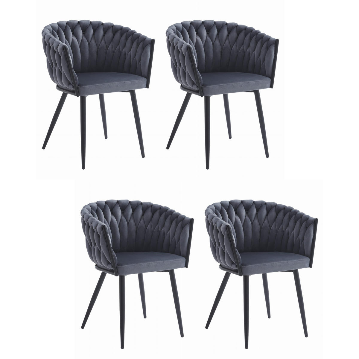 STUHL ARONA 4-er Set, Grau, Schwarze metallische Beine - Anthrazit, Textil/Metall (61/79/55cm) - Komodee