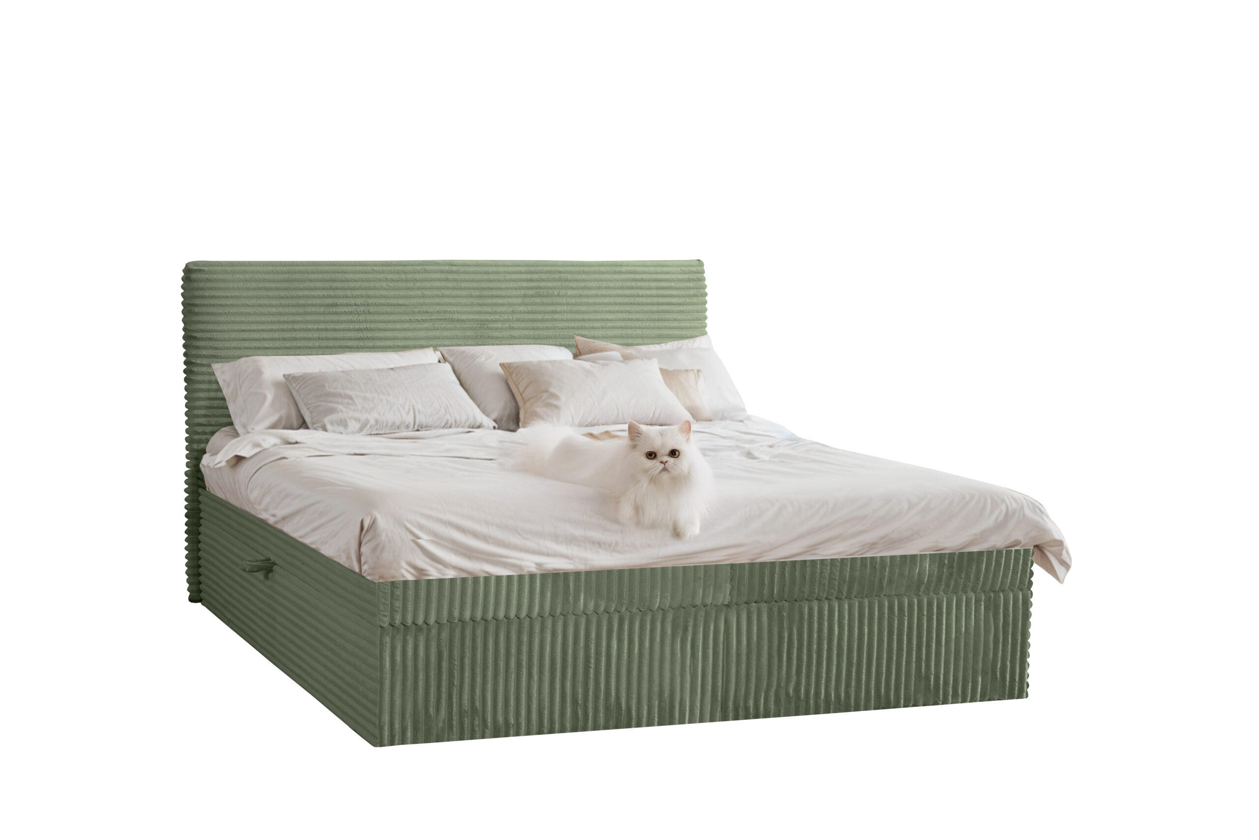 BOXBETT Bettkasten Und Topper TRENTO Ohne Bein Stoff Plüsch Cord 140x200 cm Olive H2-Pocket - Olivgrün, Holz/Textil (140/200cm) - Kaiser Möbel