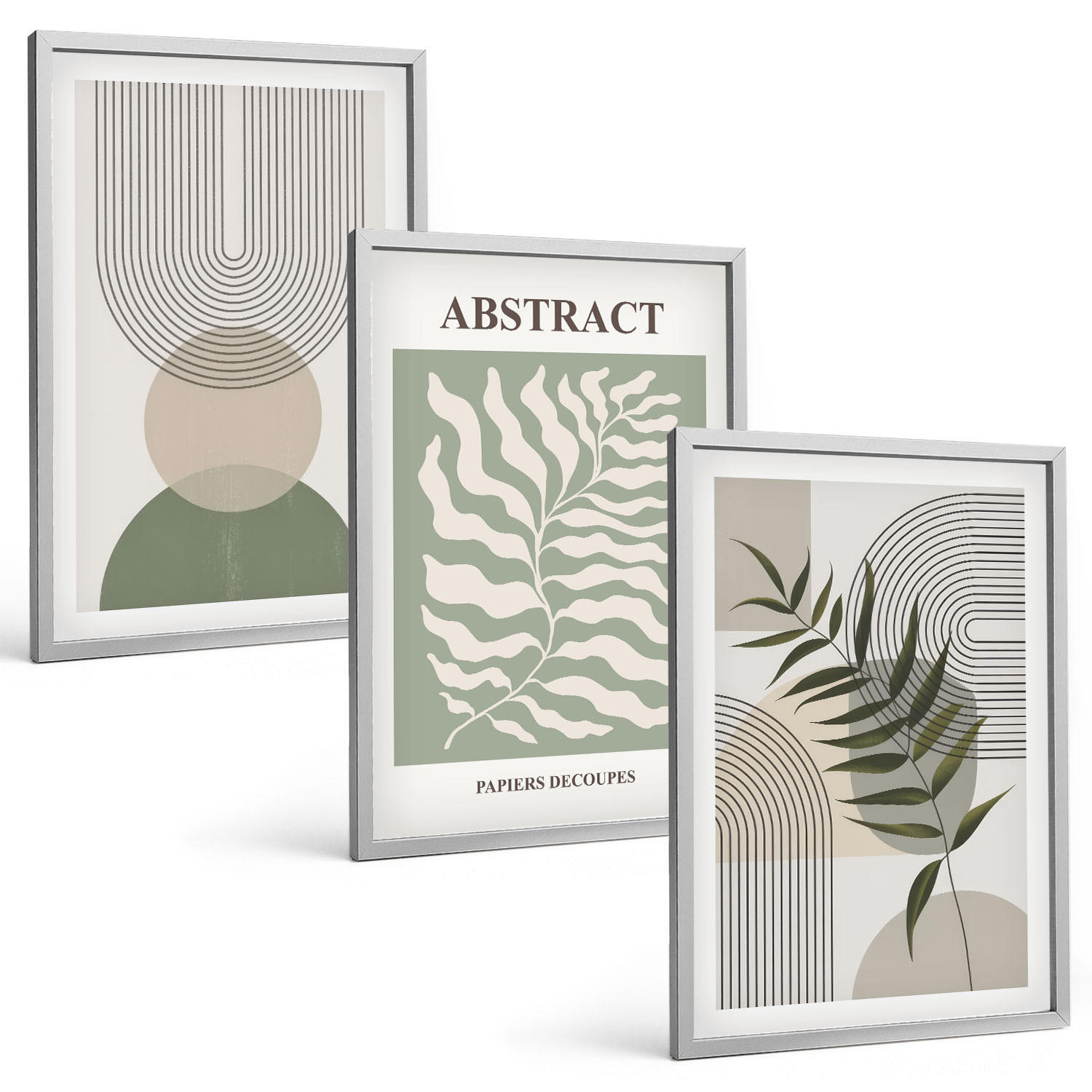 BILDER SET 3er Set - 40x60 cm Silberner Rahmen - Botanische Boho-Abstraktionen - Silberfarben, Kunststoff (40/60cm) - TULUP