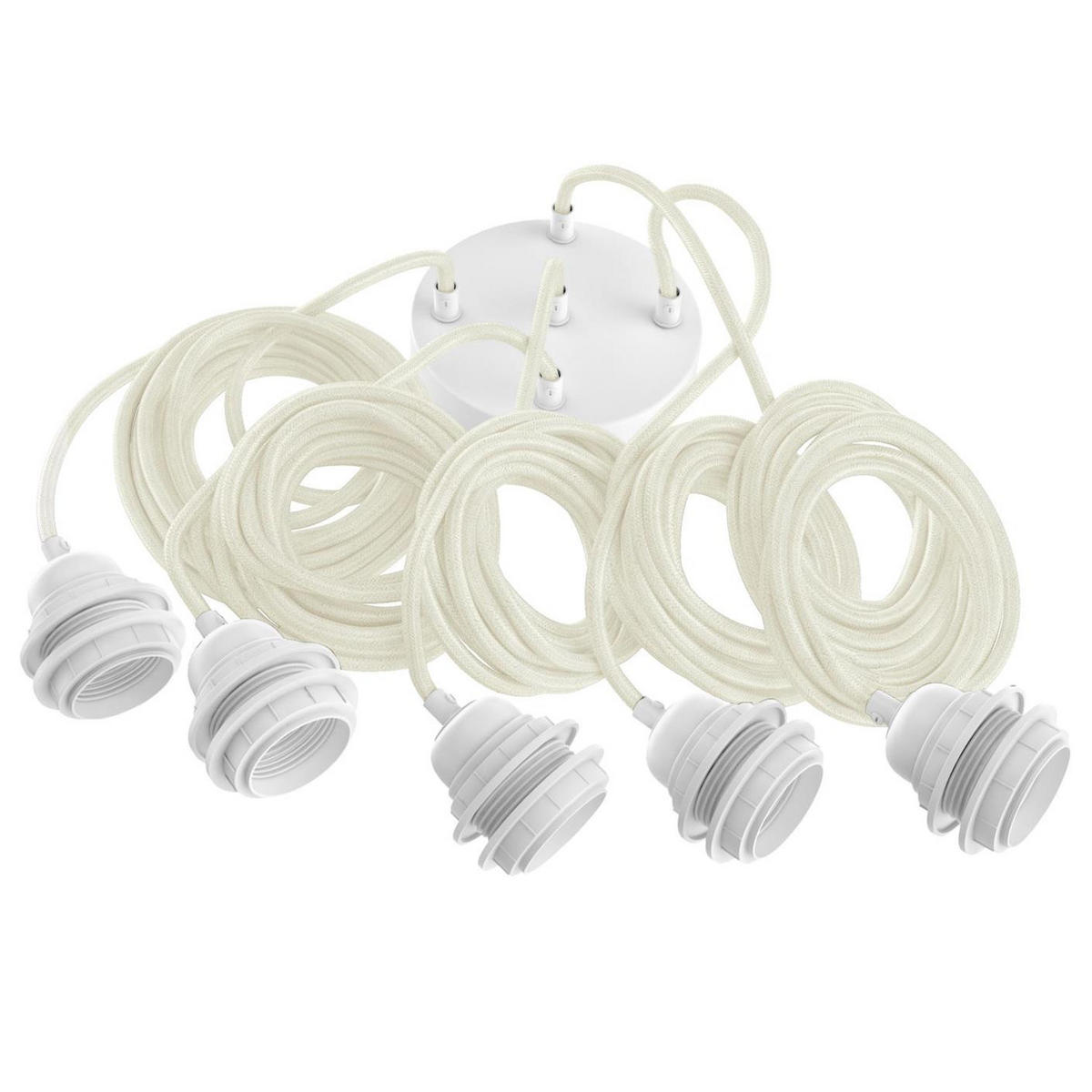 PENDELLEUCHTE Hang 5 Flammig Retro - Weiß, Naturmaterialien (350/1/350cm) - HOOPZI