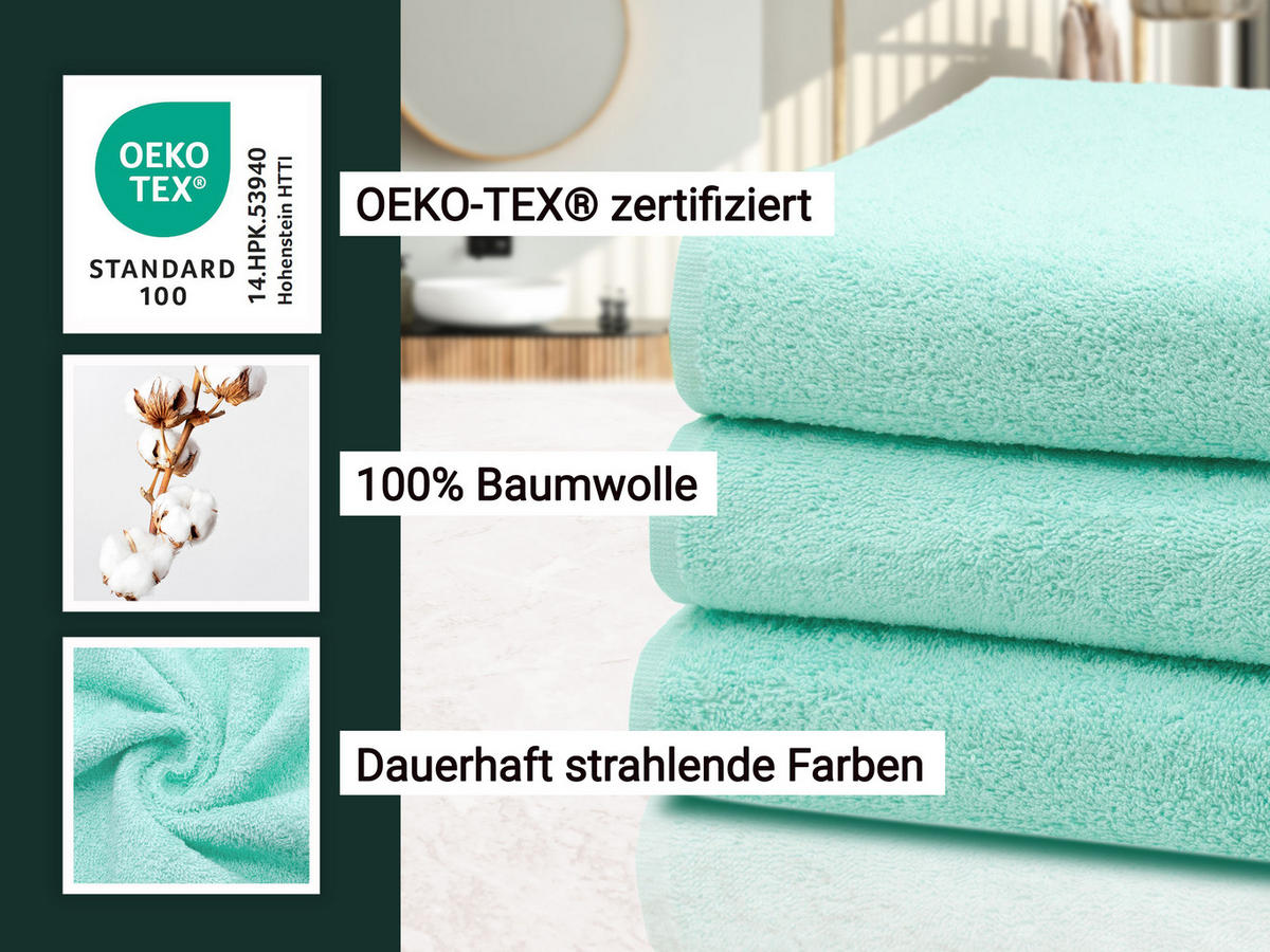 DUSCHTÜCHER, 2er-Set, 70x140 cm, 100% Baumwolle, Grün - Grün, Textil (70/140cm) - Zollner