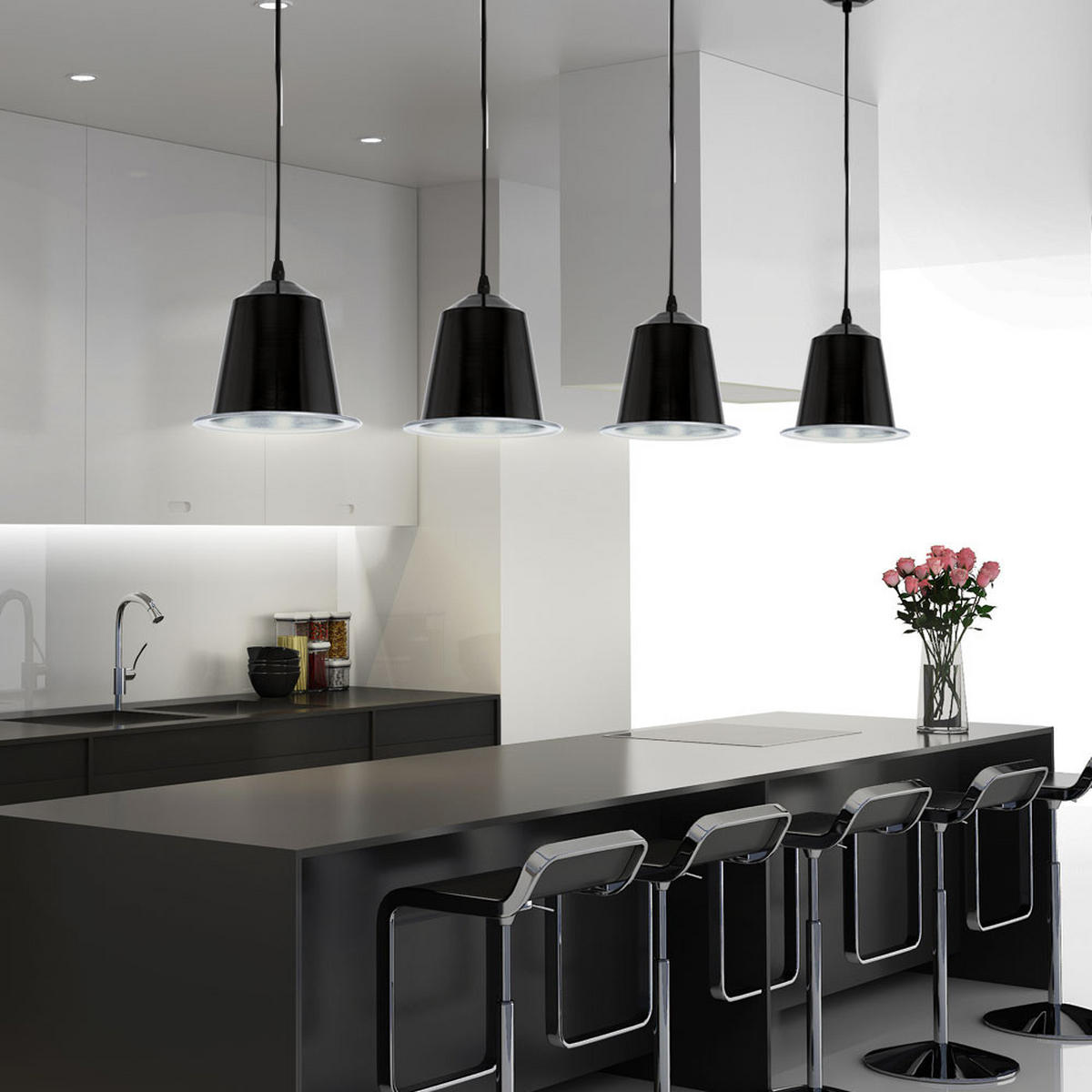 LED HÄNGELEUCHTE Stahl Schwarz glänzend - Schwarz, Metall (17.5/17.5/110cm)