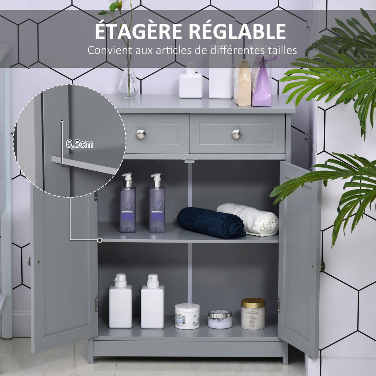 MIDISCHRANK DE-17299 mit 2 Schubladen & verstellbarem Regal Grau - Grau, Holzwerkstoff (30/75/60cm) - ComfortXL