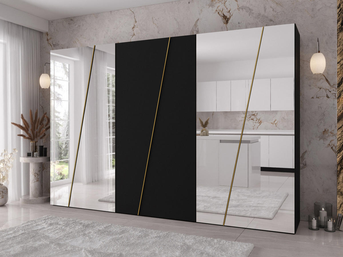 DREHTÜRENSCHRANK Zen 4L 300 cm - Goldfarben/Schwarz, Holzwerkstoff/Kunststoff (300/202/50cm) - MIRJAN24
