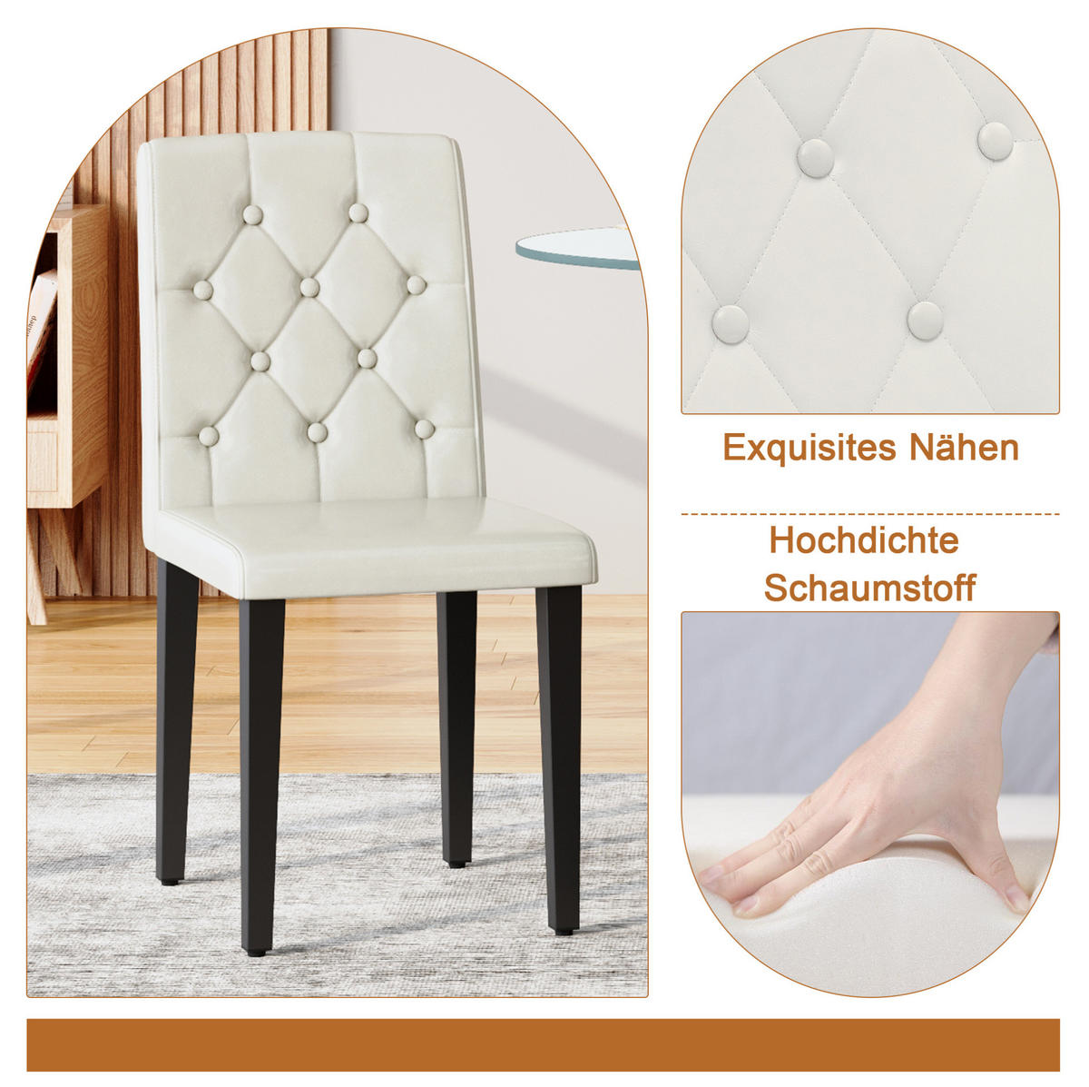 TISCH- UND STUHLSET mit Glasplatte 85 cm Schwarz/Weiß - Schwarz, Metall (85/76/85cm) - Meubliv