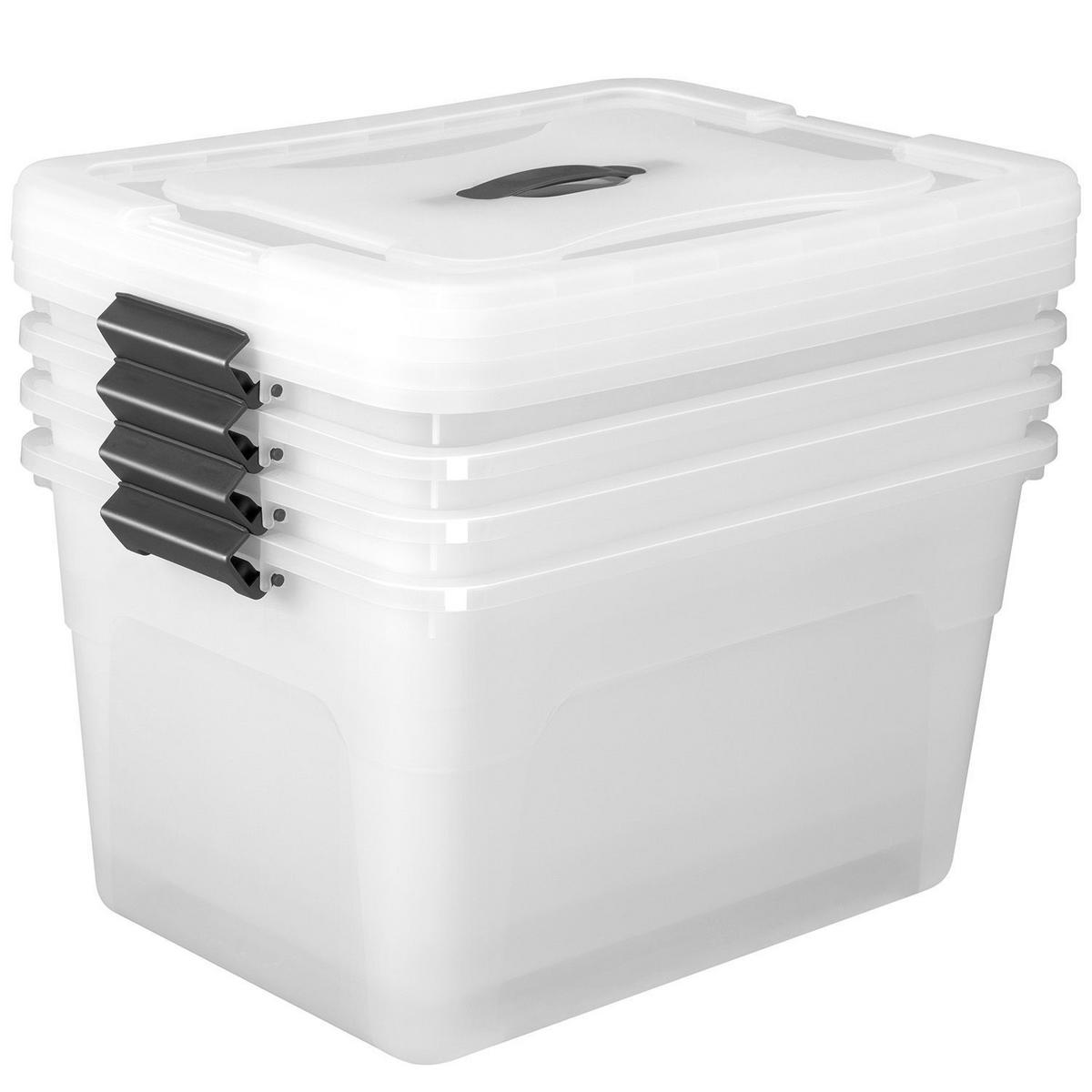 AUFBEWAHRUNGSBOX mit Deckel 30L semitransparent (4er-Set) - Weiß, Kunststoff (33/26/45cm) - Juskys
