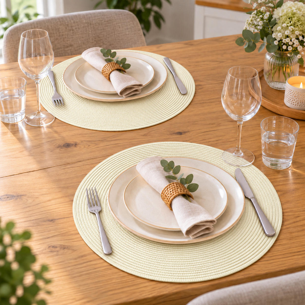 PLATZSET 2er Set Polypro Ecru 35 cm rund - Ecru, Kunststoff (35cm) - TiborTex