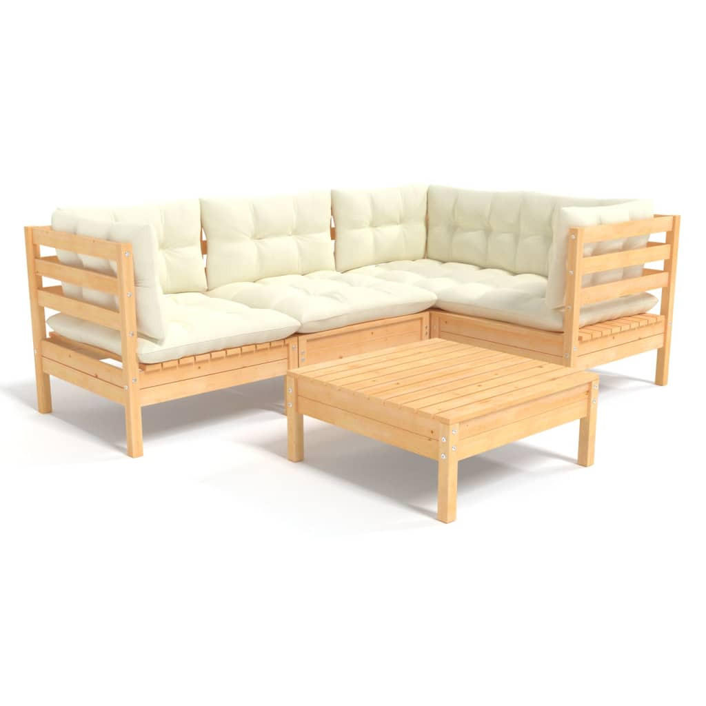 GARTEN-LOUNGE-SET 5-teilig Mit Creme Kissen Kiefernholz - Creme, Holz/Textil - vidaXL