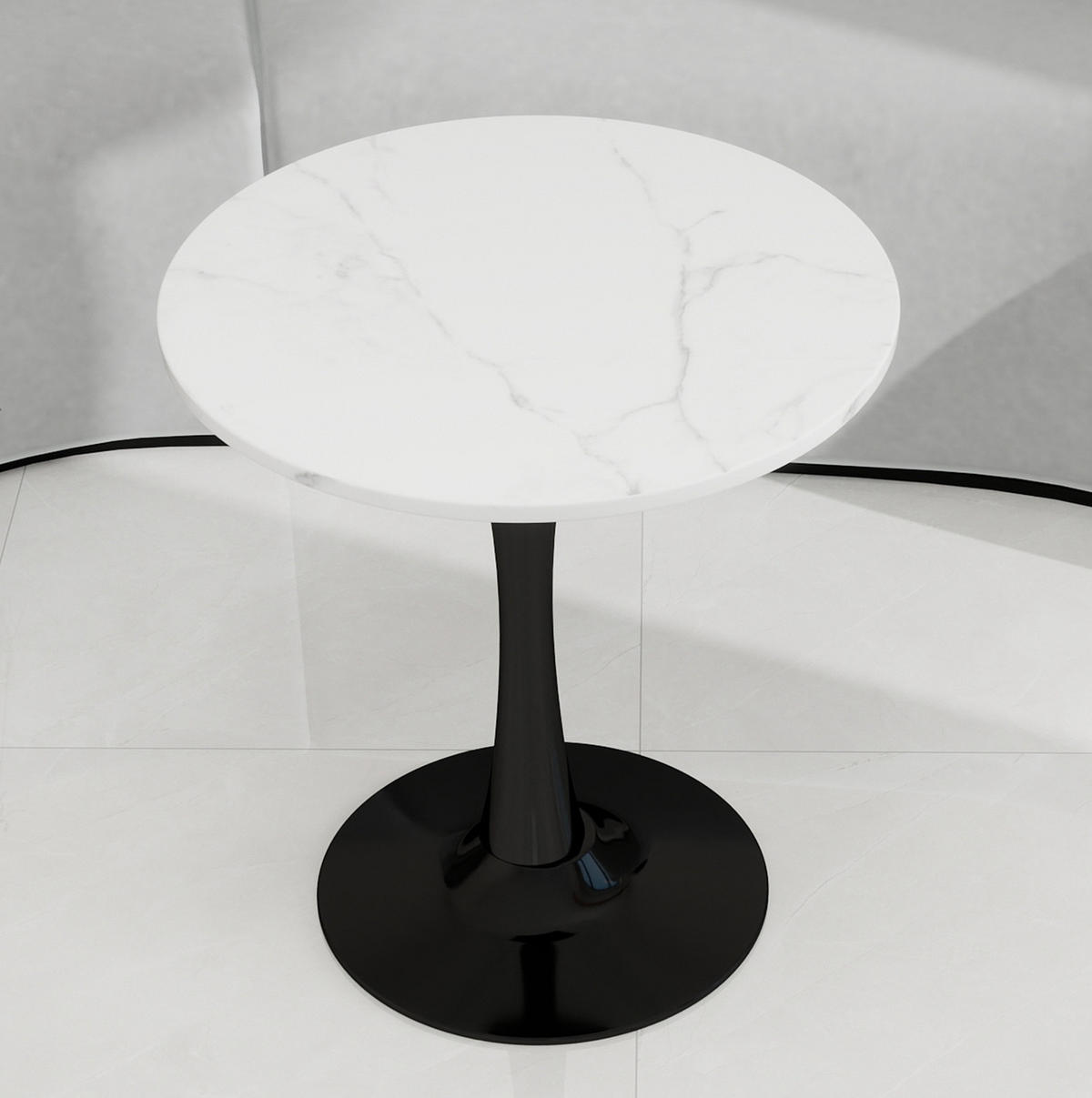 KONFERENČNÍ stolek z umělého mramoru, průměr 70 cm, černo-bílý - bílá, kámen (70/70/72cm) - BEAOK