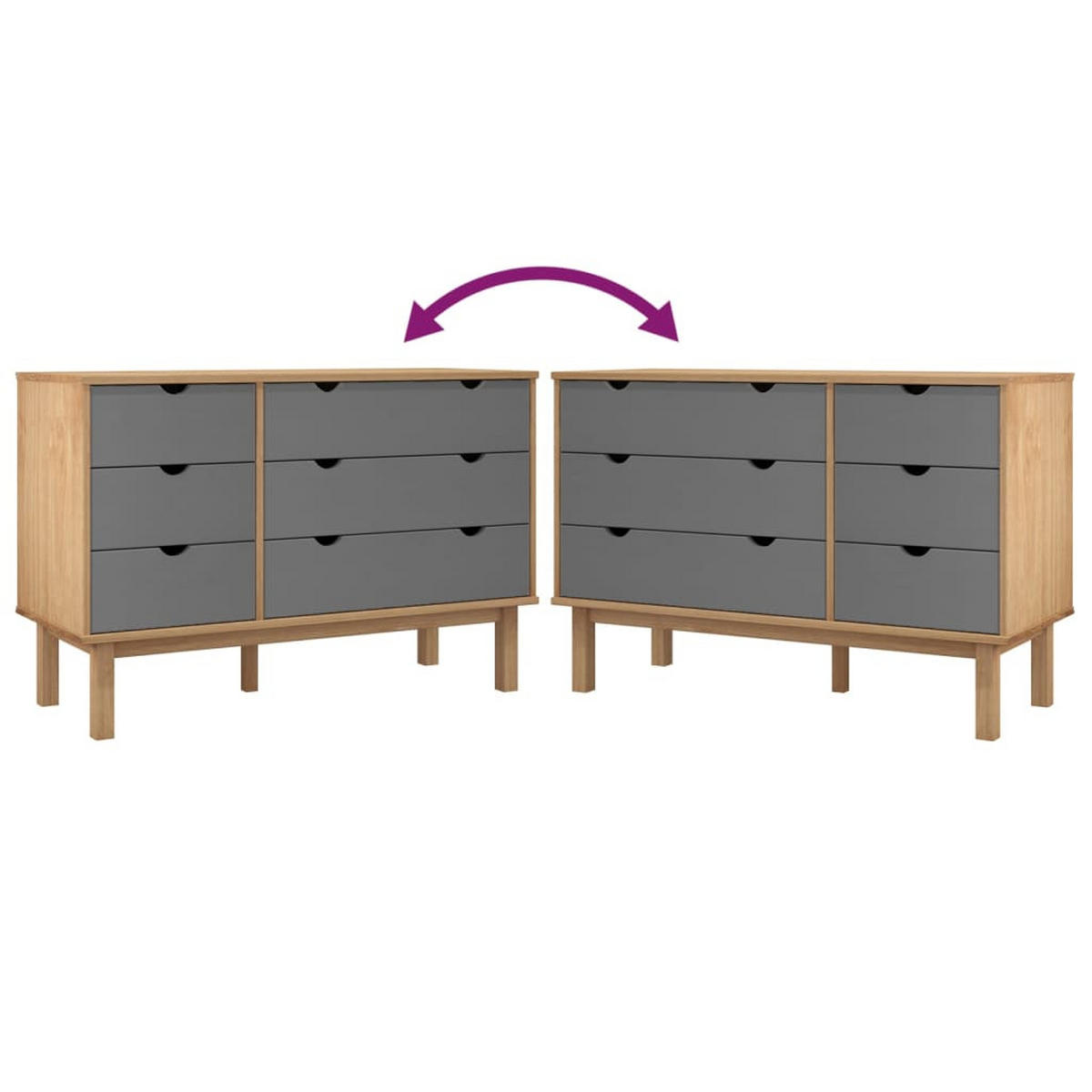 SCHUBLADENSCHRANK OTTA BRAUN & GRAU 111X43X73,5 CM MASSIVHOLZ - Grau, Holz (111/73.5/43cm) - vidaXL