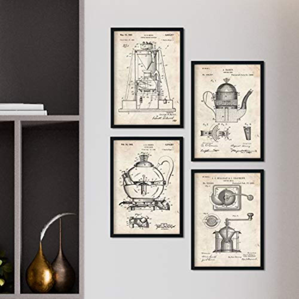 POSTER Set mit 4 Jahrgang cafeteras Patenten A4 Rahmenlos - Klar, Papier (29.7/3cm) - Nacnic