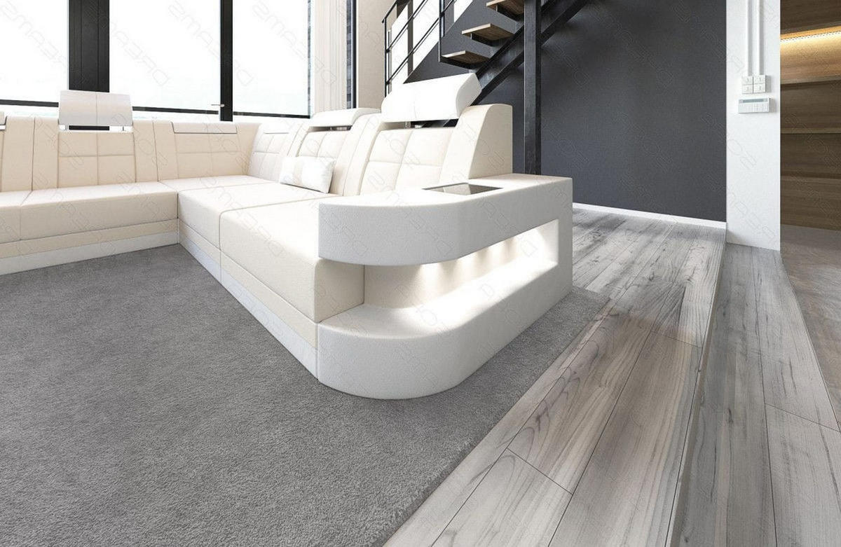 WOHNLANDSCHAFT Wave Elfenbein Weiß Mikrofaserstoff - Creme, Kunststoff (379/80/274cm)