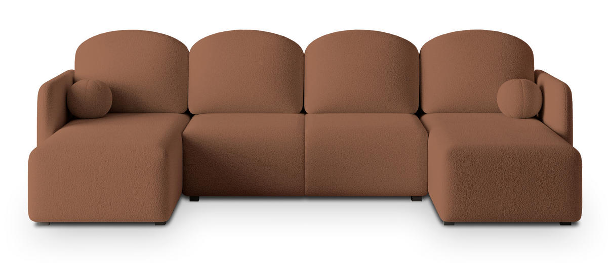 WOHNLANDSCHAFT NUBERO Kupferfarben Boucle-Stoff mit Schlaffunktion - Kupferfarben, Holz (285/85/143cm) - MASSENO