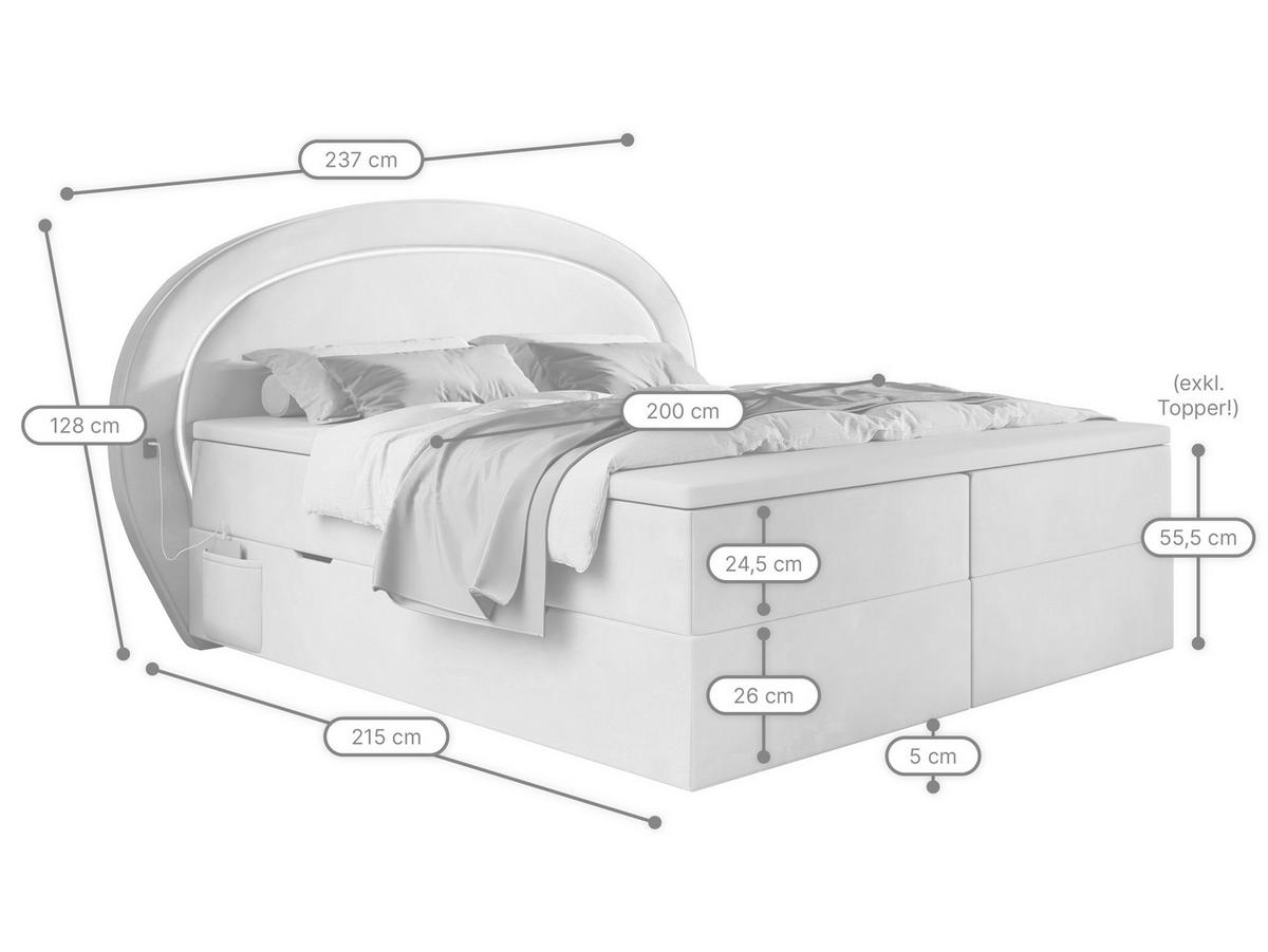 BOXBETT Orion 2 beige 200/200 cm mit LED H3 - Beige, Textil (200/200cm) - wonello
