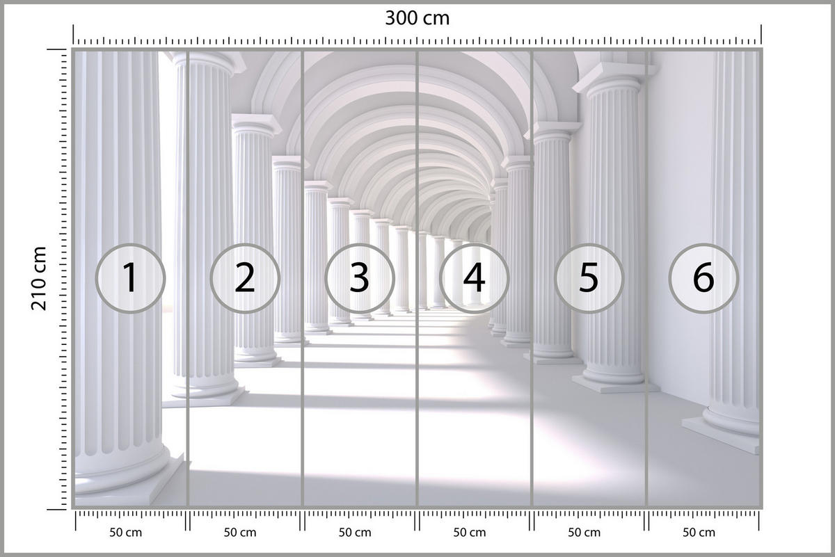 FOTOTAPETA Pre Obývaciu Izbu Priestorový Tunel Historické Stĺpy 300 x 210 cm - sivá/biela, papier (300/210cm) - Muralo