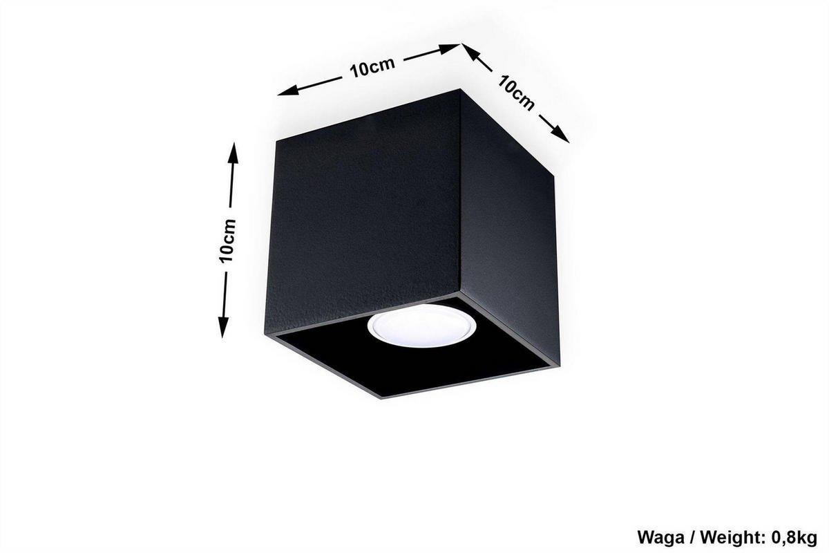 DECKENLEUCHTE Aluminium Schwarz - Schwarz, Metall (10/10/10cm) - Sollux Lighting