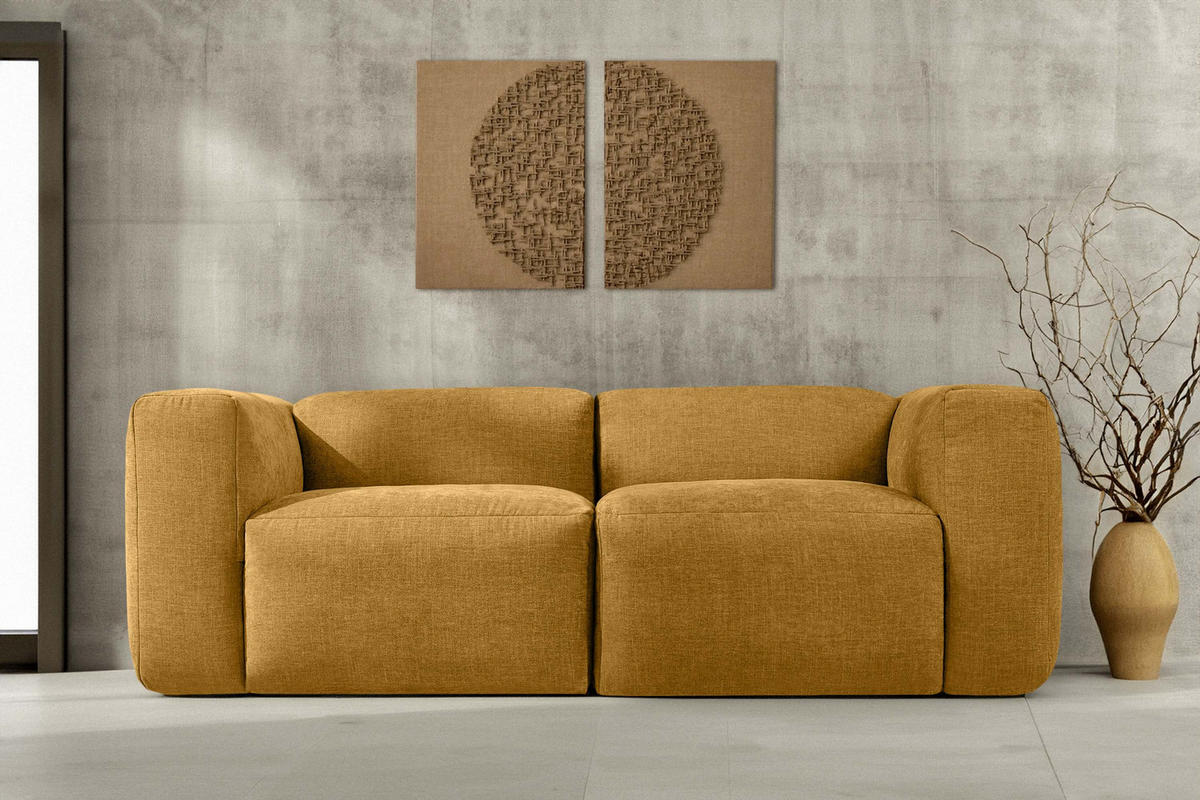 2-SITZER-MODULSOFA BUFFO mit extrem weicher und bequemer Sitzfläche, Gewebestoff, Honig - Honig, Textil (210/73/96cm) - KONSIMO®