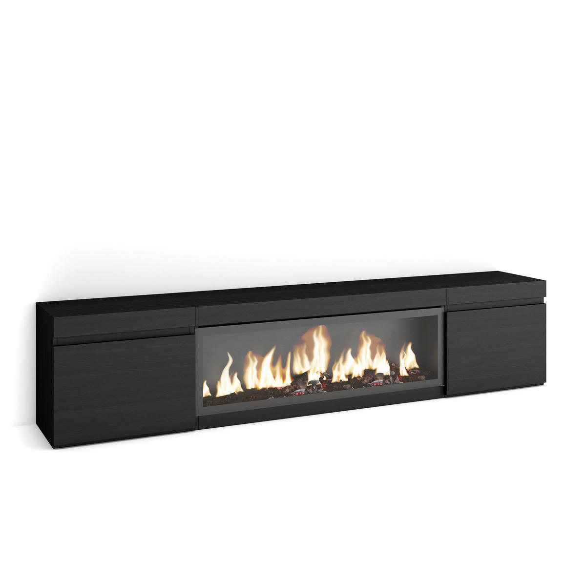 LOWBOARD, Tv-Schrank Elektrokamin XXL, schwarz, 208/35/45cm - Schwarz, Holzwerkstoff (208/45/35cm) - Skraut Home