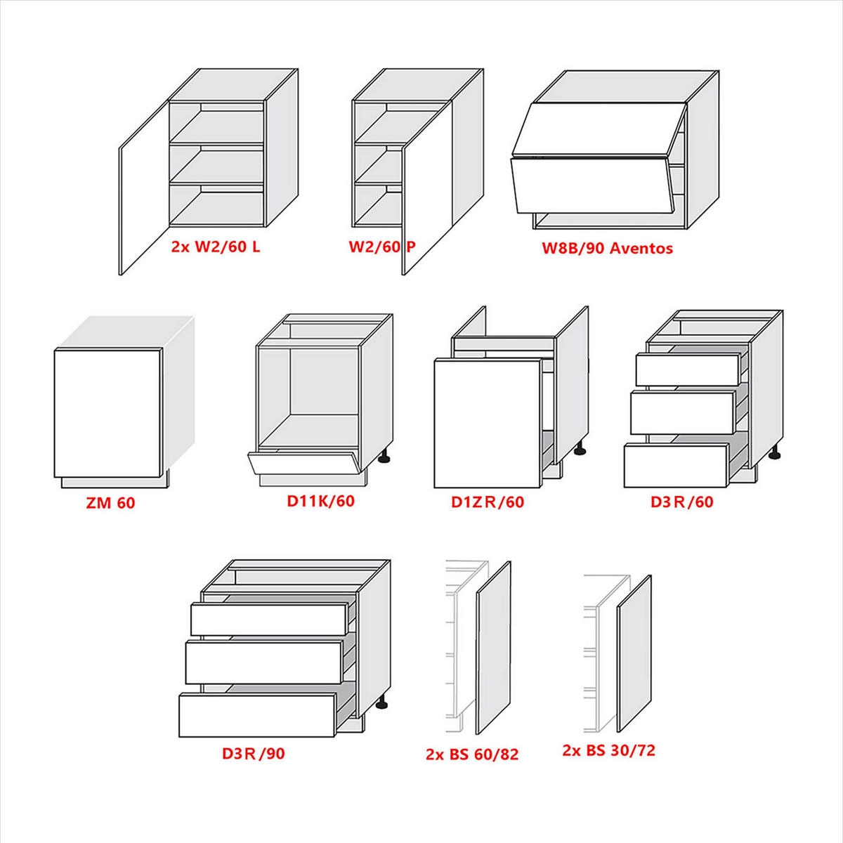 KÜCHENLEERBLOCK Treviso lava matt / Pembroke & schwarz matt, Arbeitsplatte in Marmoroptik 13-teilig - Braun/Grau, Holzwerkstoff (335/207/60cm) - Feldmann-Wohnen