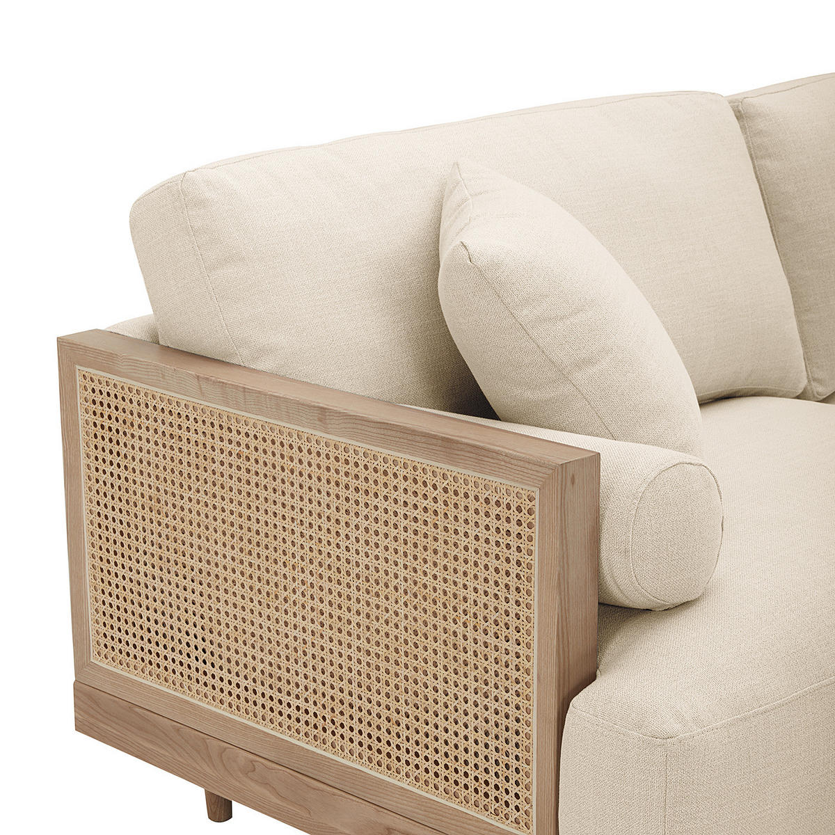 ECKSOFA mit Longchair - Beige - Eschefarben/Hellgrau, Holz/Textil (302/96cm) - home24