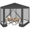 PAVILLON 3,8x3,3 m seckeckig, Gartenpavillon mit Seitenwänden Moskitonetz - Grau, Metall (380/250/330cm) - Woltu