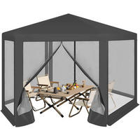 PAVILLON 3,8x3,3 m seckeckig, Gartenpavillon mit Seitenwänden Moskitonetz - Grau, Metall (380/250/330cm) - Woltu