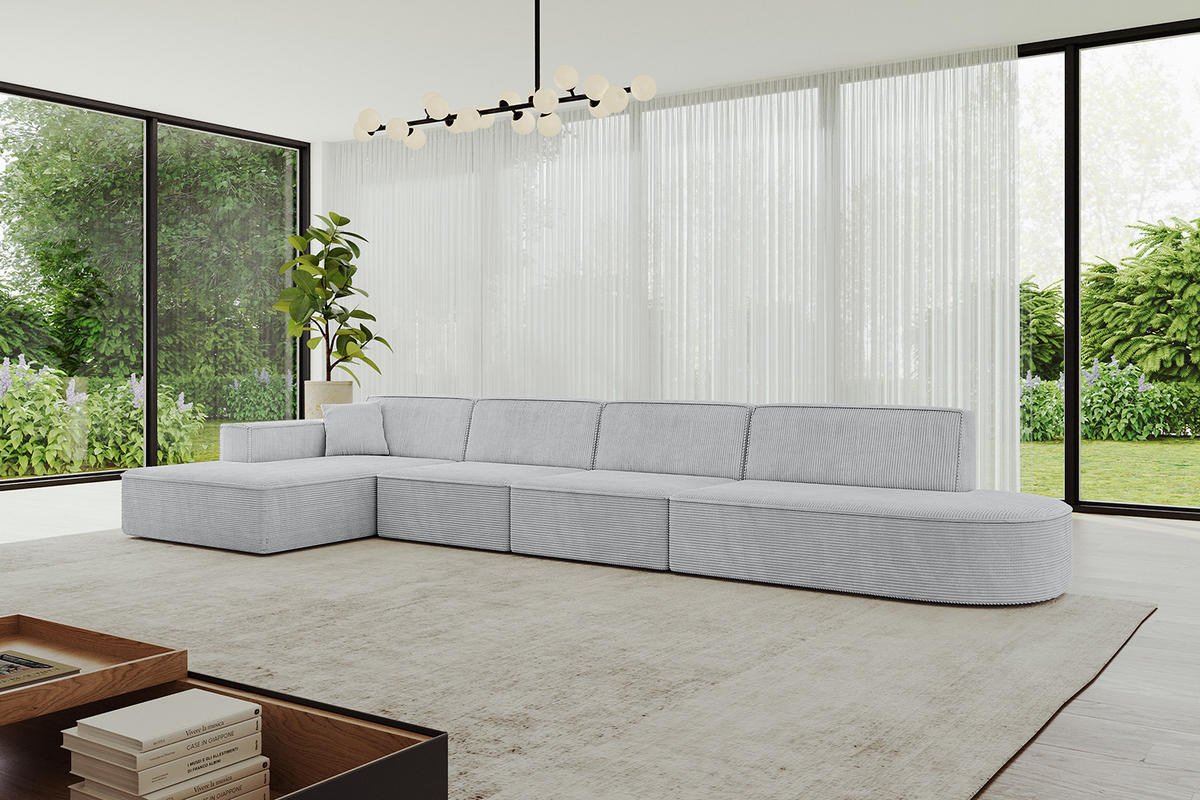 ECKSOFA Ottomane Links IREA-L3-v4 - 412x165x77 cm Grau - Hellgrau/Grau, Holzwerkstoff/Textil (412/165cm) - ALTDECOR