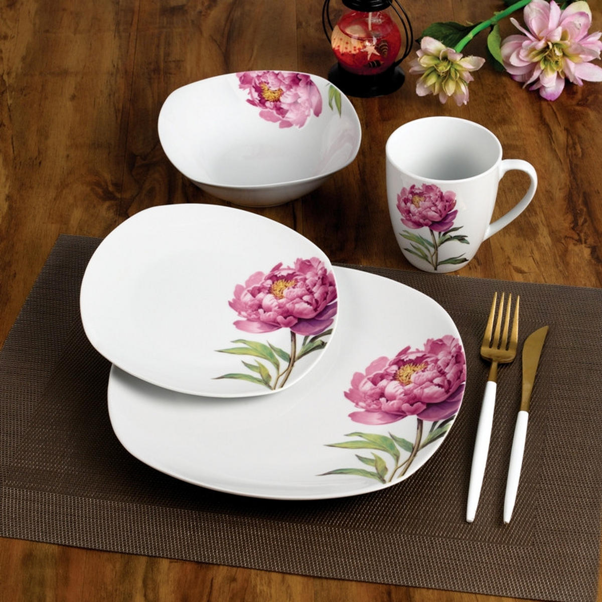 GESCHIRR-SET Lea 16-tlg Rosa 30/30/40cm Porzellan - Rosa, Keramik (30/40/30cm) - Mondex