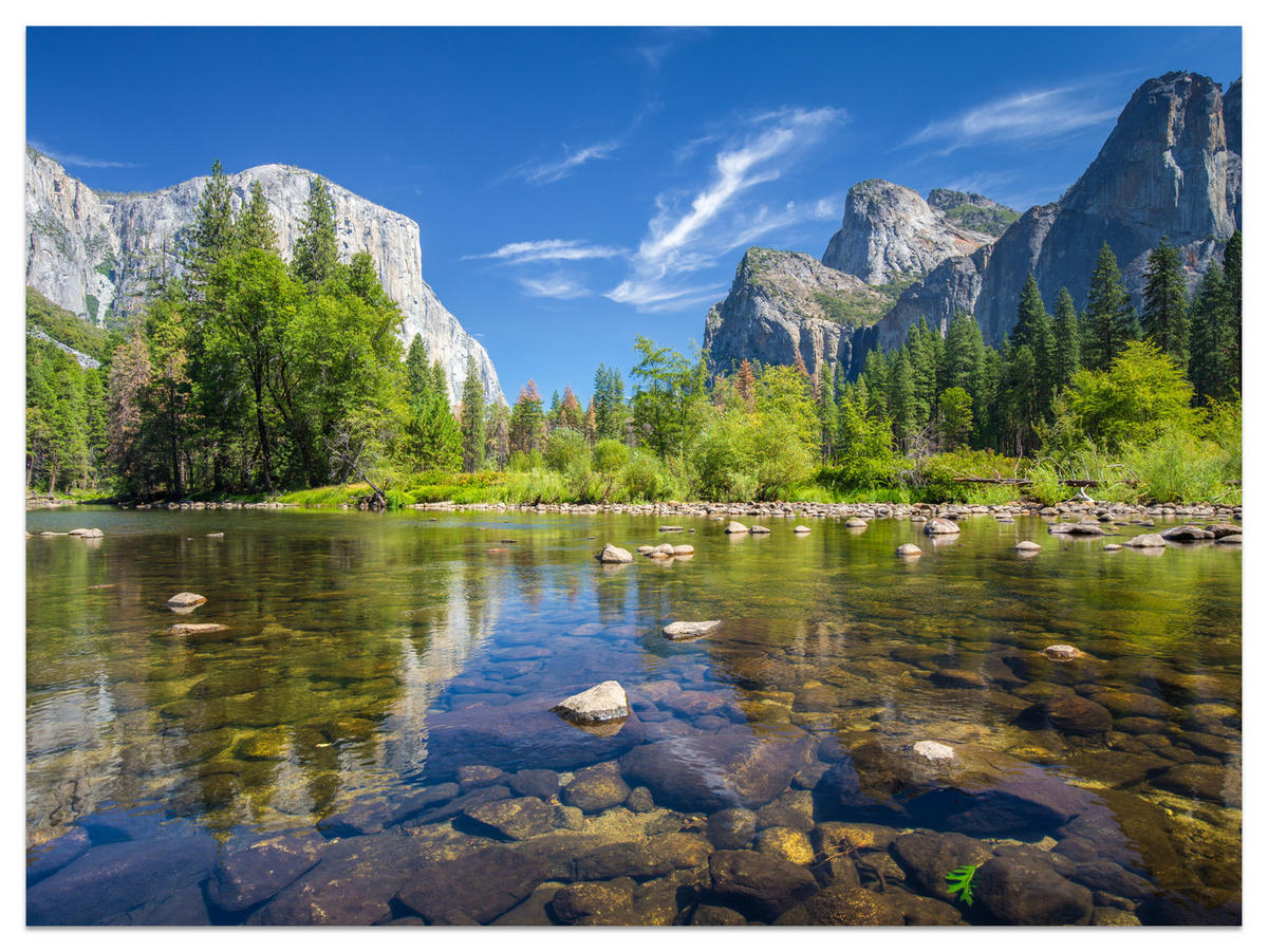 FOTOTAPETE für Wohnzimmer Yosemite Nationalpark Panorama Berge 350x256 - Blau/Beige, Papier (350/256cm) - Muralo