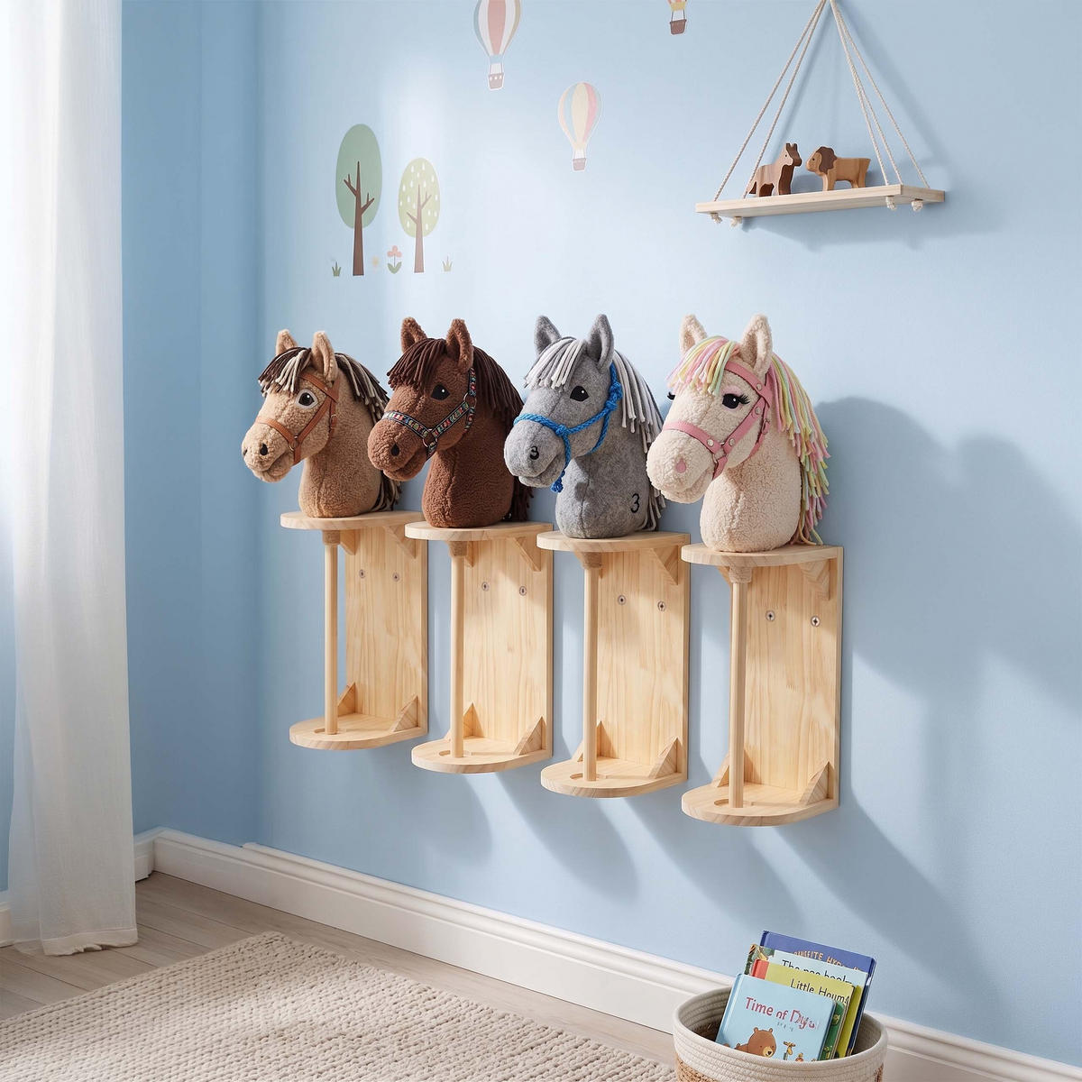 WANDHALTER Natur 2er-Set für Steckenpferd Kiefernholz 35 cm - Hellbraun, Holz (15/35/15cm) - Relaxdays