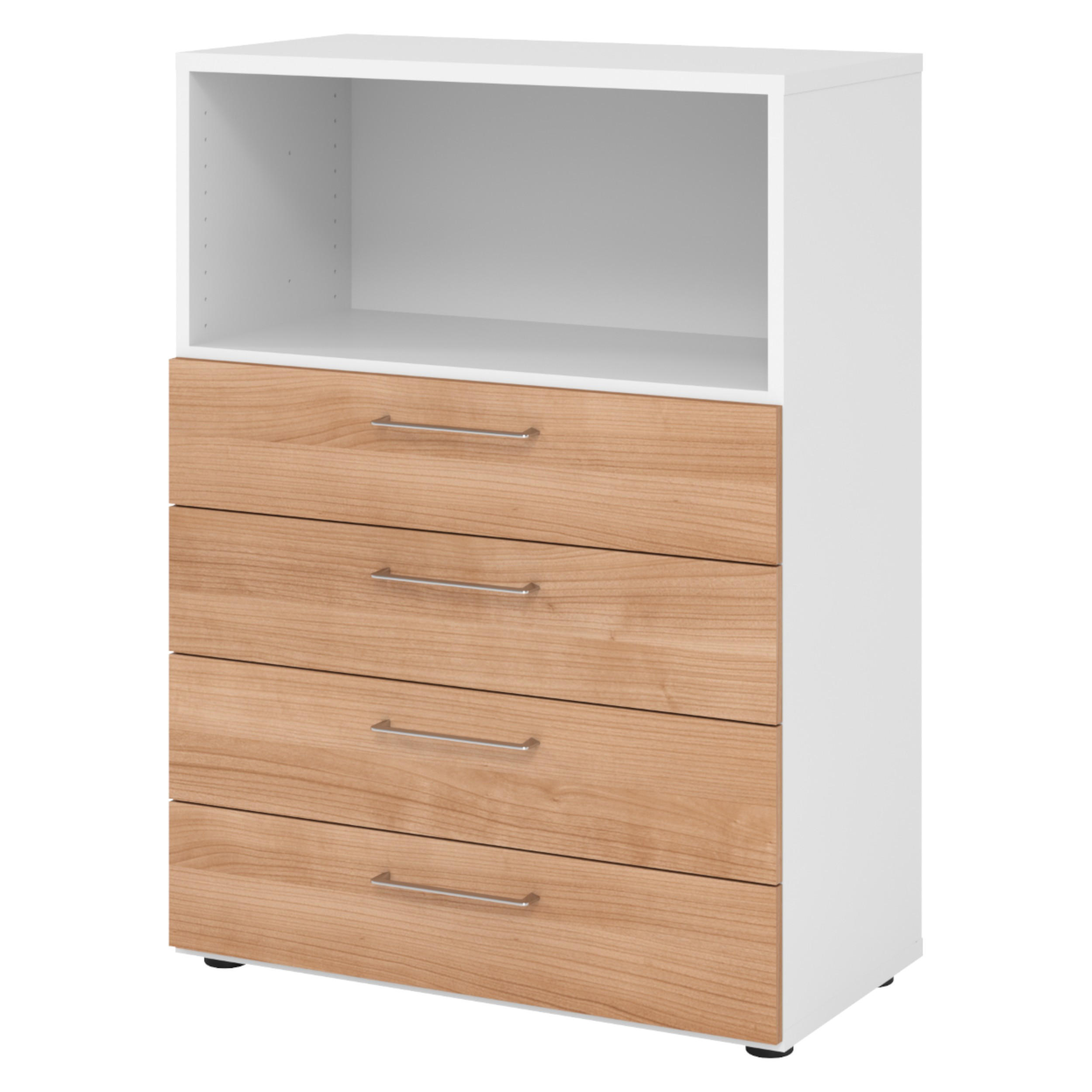bümö Schubladenschrank Weiß, Nussbaum 80x110x42 cm