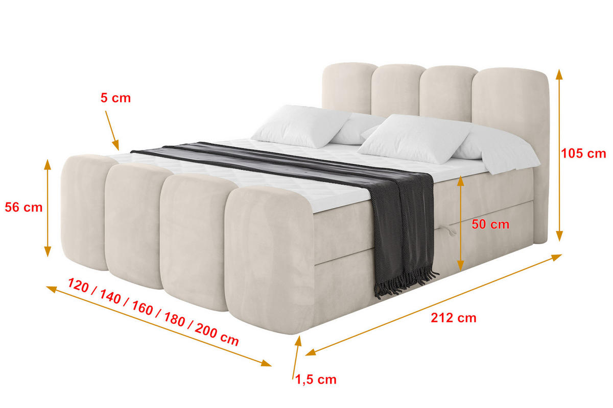 AMERICKÁ postel s matrací H4 a roštem – NINA-Z – 120 × 200 cm – béžová - šampaňská, kompozitní dřevo (120/200cm) - ALTDECOR