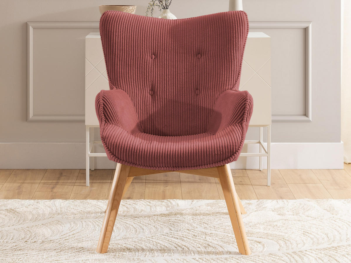 LOUNGESESSEL Lenari Terrakotta Cordstoff mit Füßen in Natur - Terracotta/Naturfarben, Holz/Textil (71/96/86cm) - S-Style Möbel