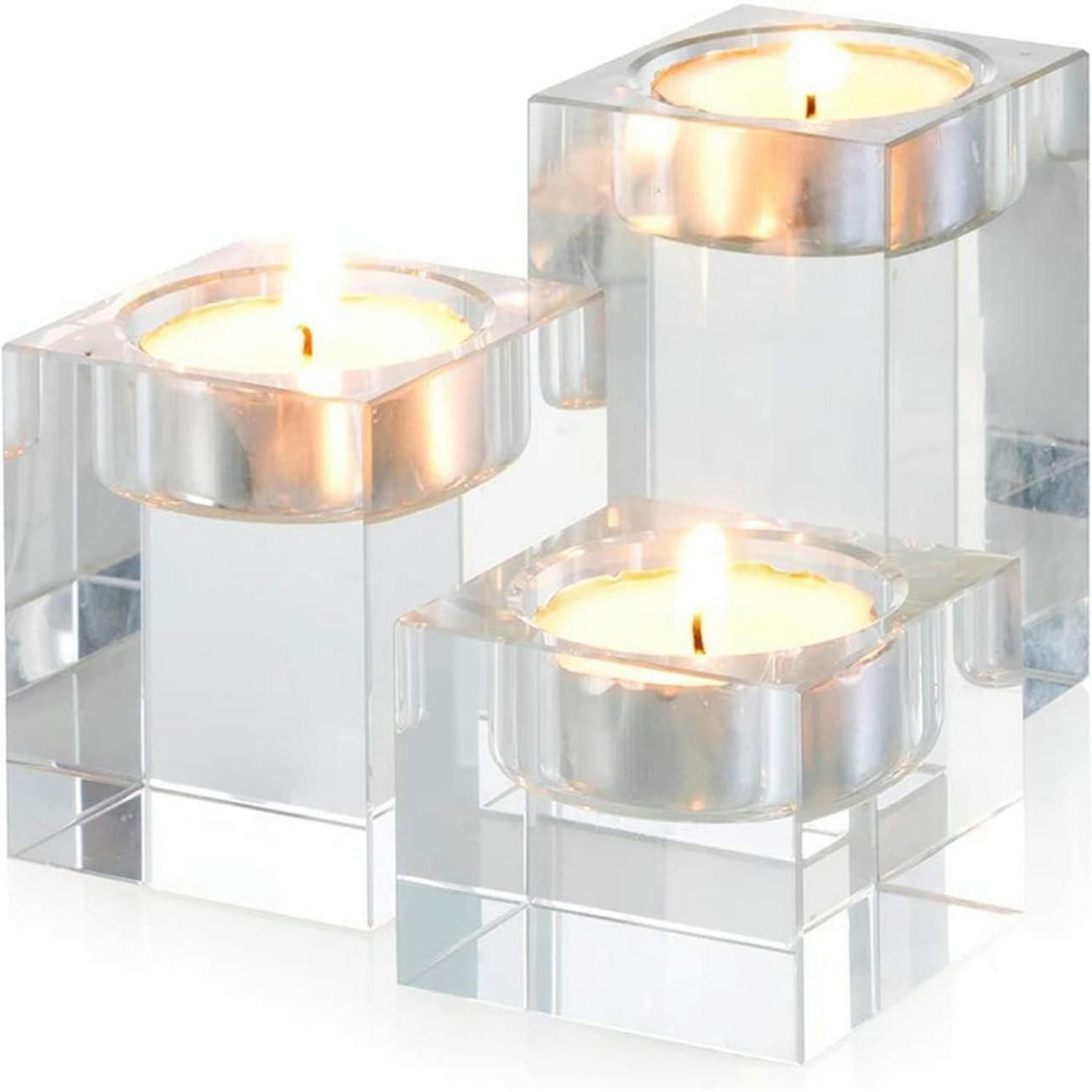 TEELICHTHALTER Kristallglas Set 3-teilig transparent - Transparent, Glas (8cm)
