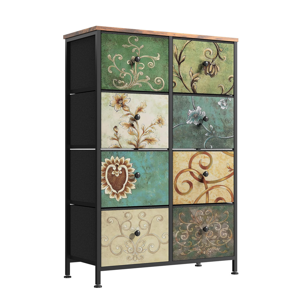 KOMMODE mit 8 Stoffschubladen, Sideboard für Küche, Büro, Flur - Multicolor, Holz (30/100/67.5cm)