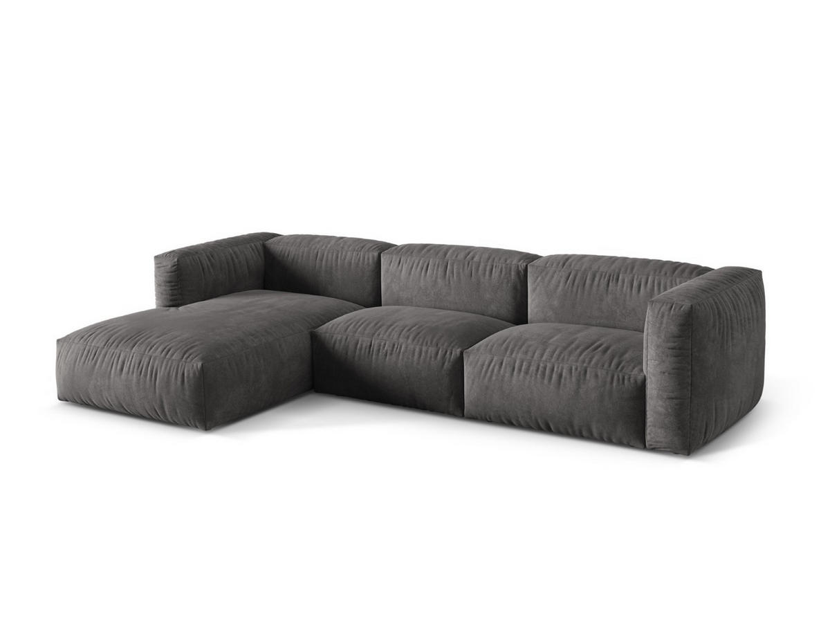 ECKSOFA modular links Martina aus Samt grau 3 Sitzplätze - Grau, Textil (176/332cm) - Micadoni