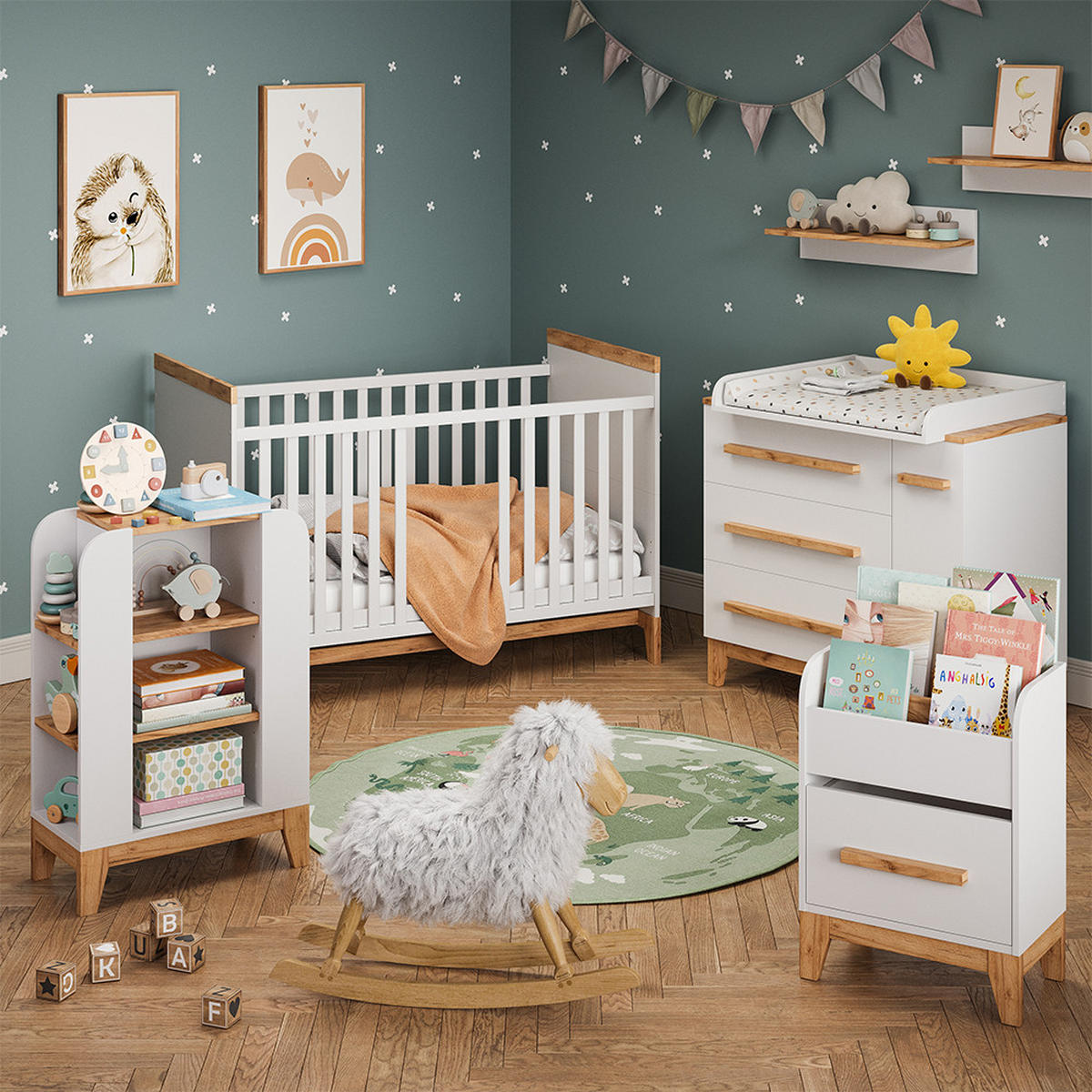 KOMODOVÝ PŘEBALOVACÍ STŮL Malia Bílá 98 x 98 cm s 1 dveřmi a 3 zásuvkami - bílá/světle šedá, kompozitní dřevo (98/98/52cm) - VitaliSpa