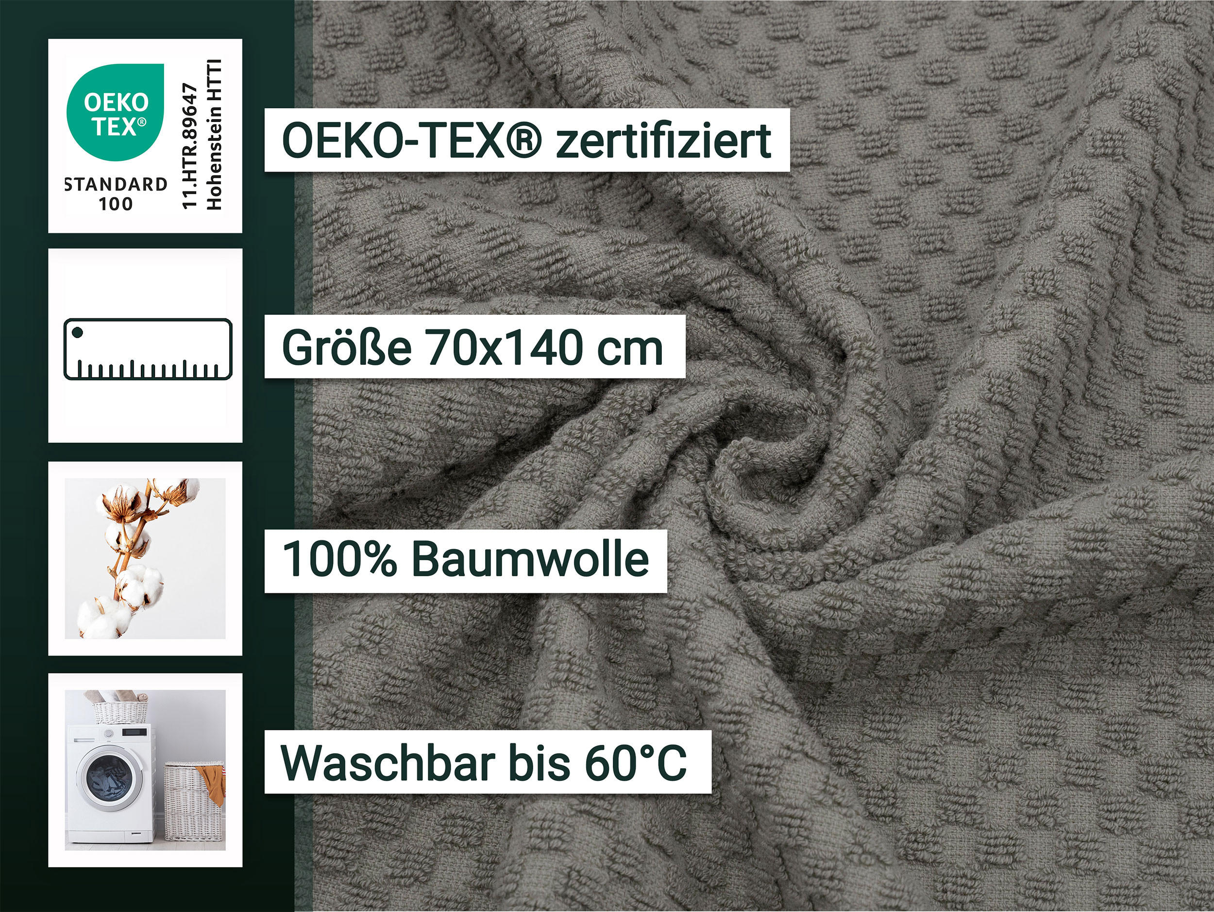 DUSCHTÜCHER, 5er-Set, 70x140 cm, 100% Baumwolle, Grau - Anthrazit, Textil (70/140cm) - Zollner