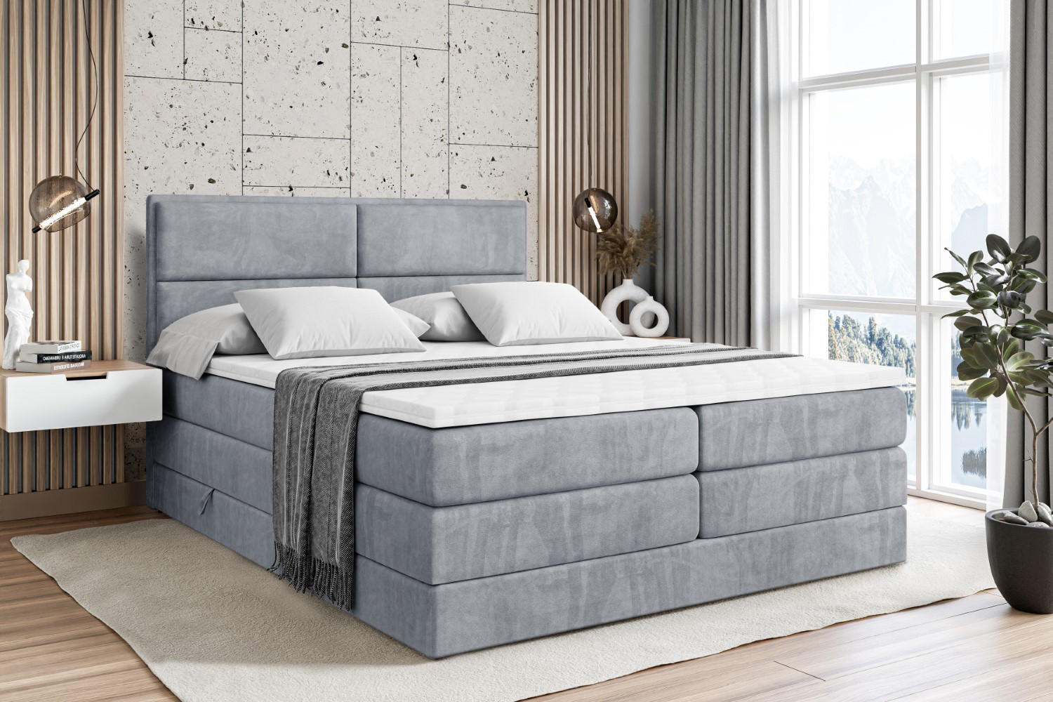BOXSPRINGBETT AURA KING - 160 x 200 - H3/H4 - Grau - Grau, Holzwerkstoff (160/200cm) - ALTDECOR