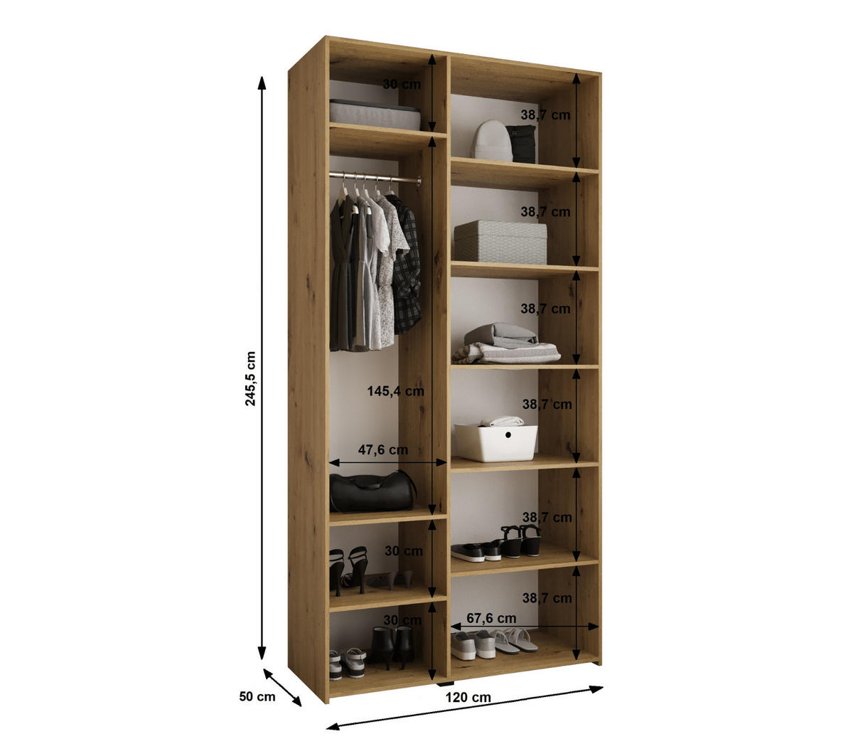 DREHTÜRENSCHRANK 245,5/120/50 3-türig - Kaschmir/Goldfarben, Holz/Metall (120/245.5/50cm) - Abiks Möbel