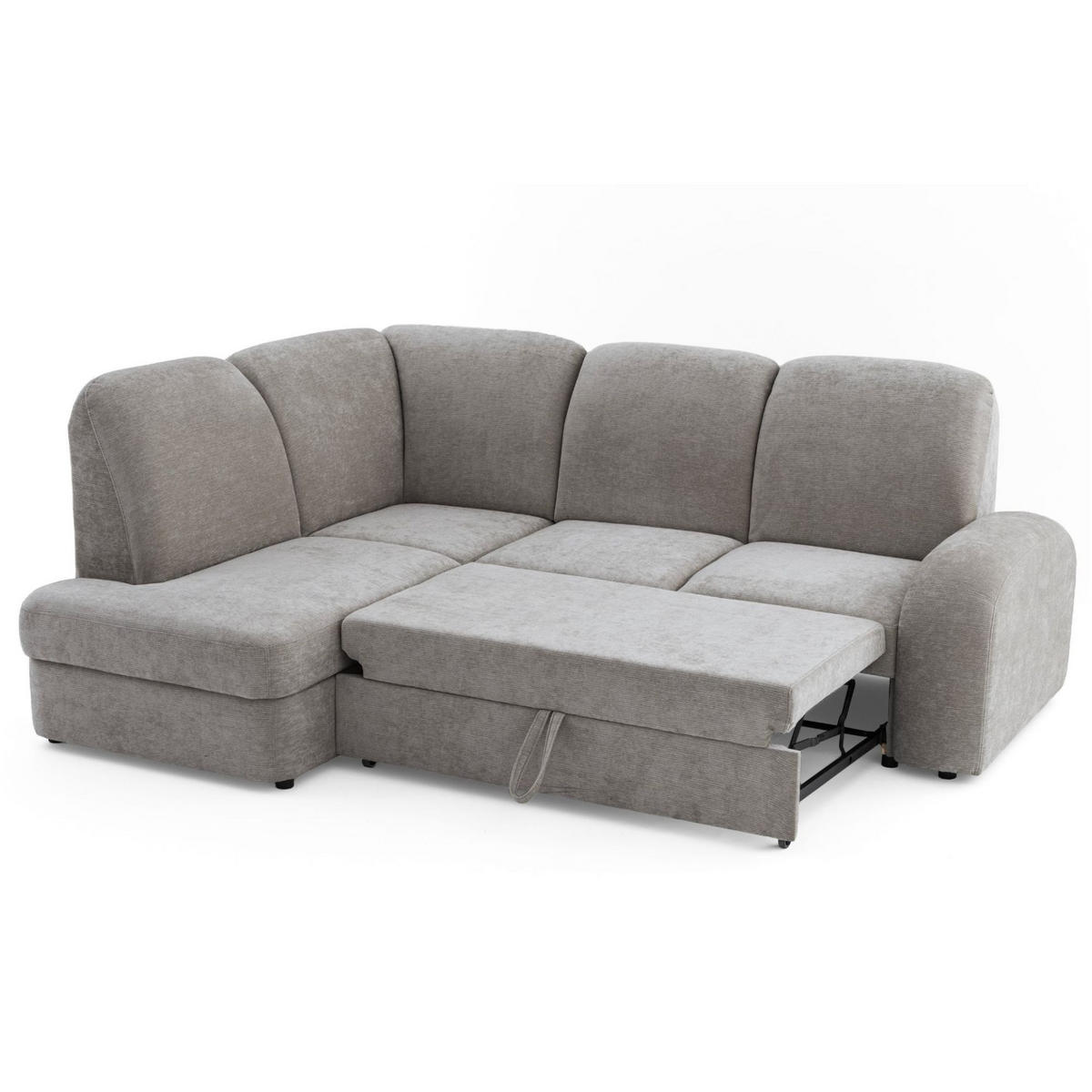 ECKSOFA VIBE L Links mit Schlaffunktion 129x205 Chenille Grau - Schwarz/Grau, Holz/Kunststoff (186/250cm) - Muffo