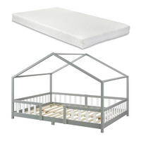 HAUSBETT Treviolo mit Matratze - Hellgrau/Weiß, Holz/Textil (140/200cm) - [en.casa]