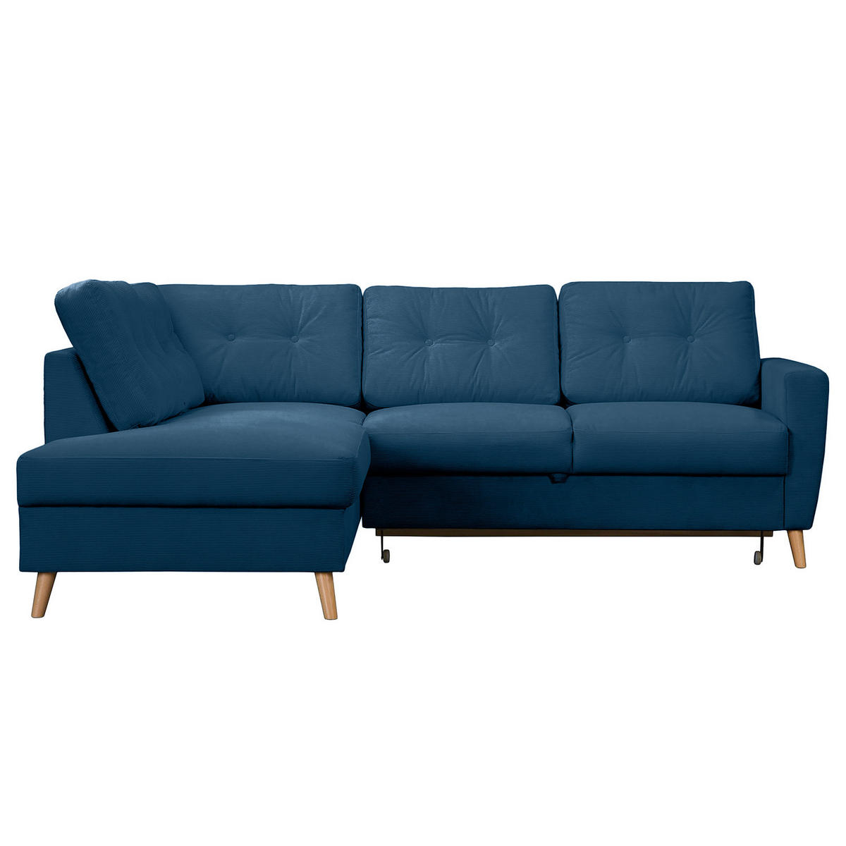 ECKSOFA mit Ottomane - Blau/Braun, Holz/Textil (230/200cm) - home24