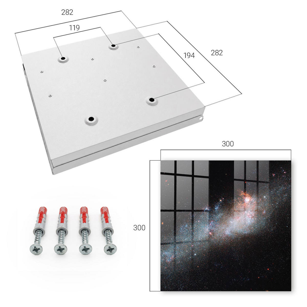 SCHLÜSSELBOX Weiß 30x30 cm – Türöffnung nach rechts - Galaktische Mysterien - Schwarz, Metall (30/30/5cm) - TULUP