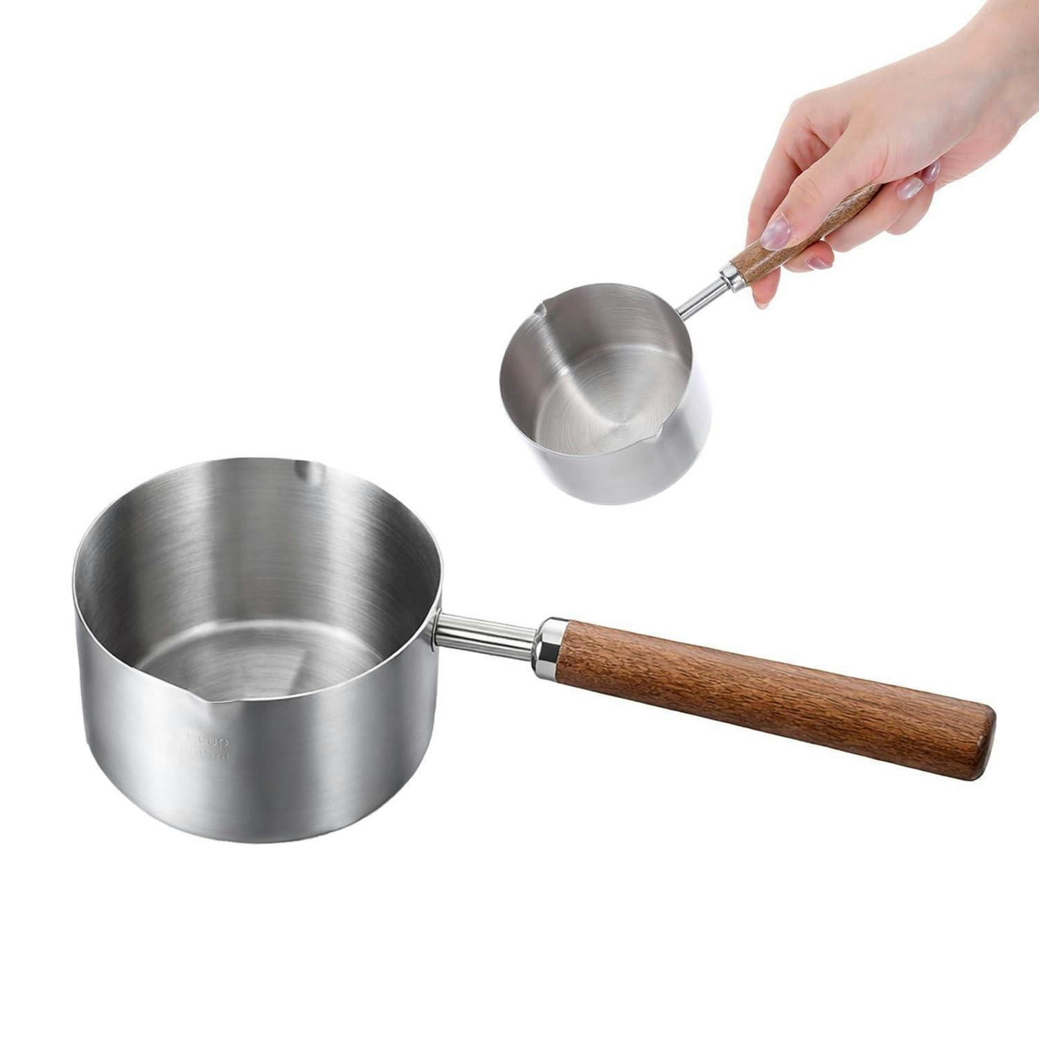 MILCHTOPF Edelstahl 250ml mit Holzgriff - Silberfarben, Metall (0.25L)